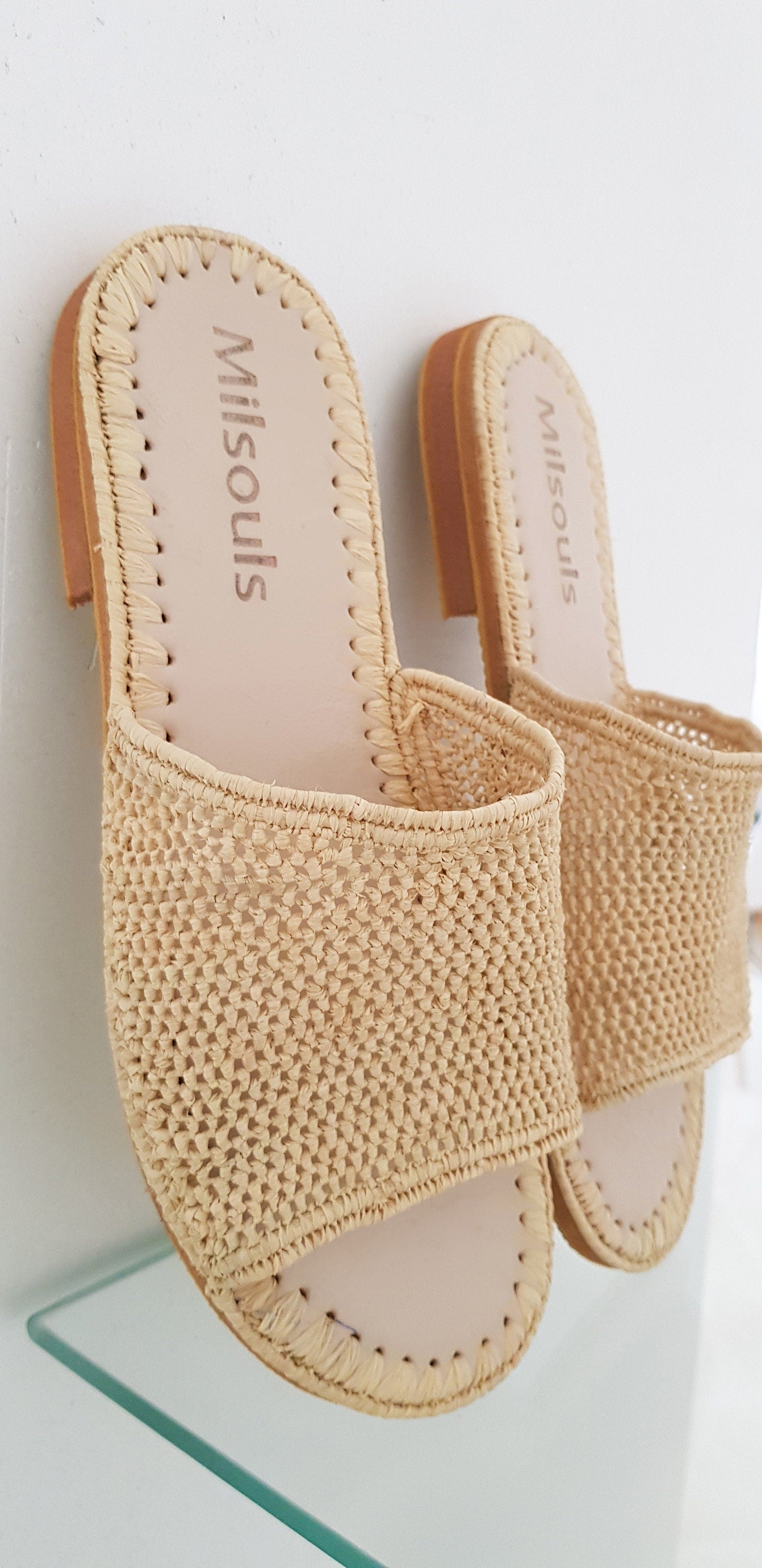 Raffia shoes handmade sandals summer mules shoes raphia flats babouch