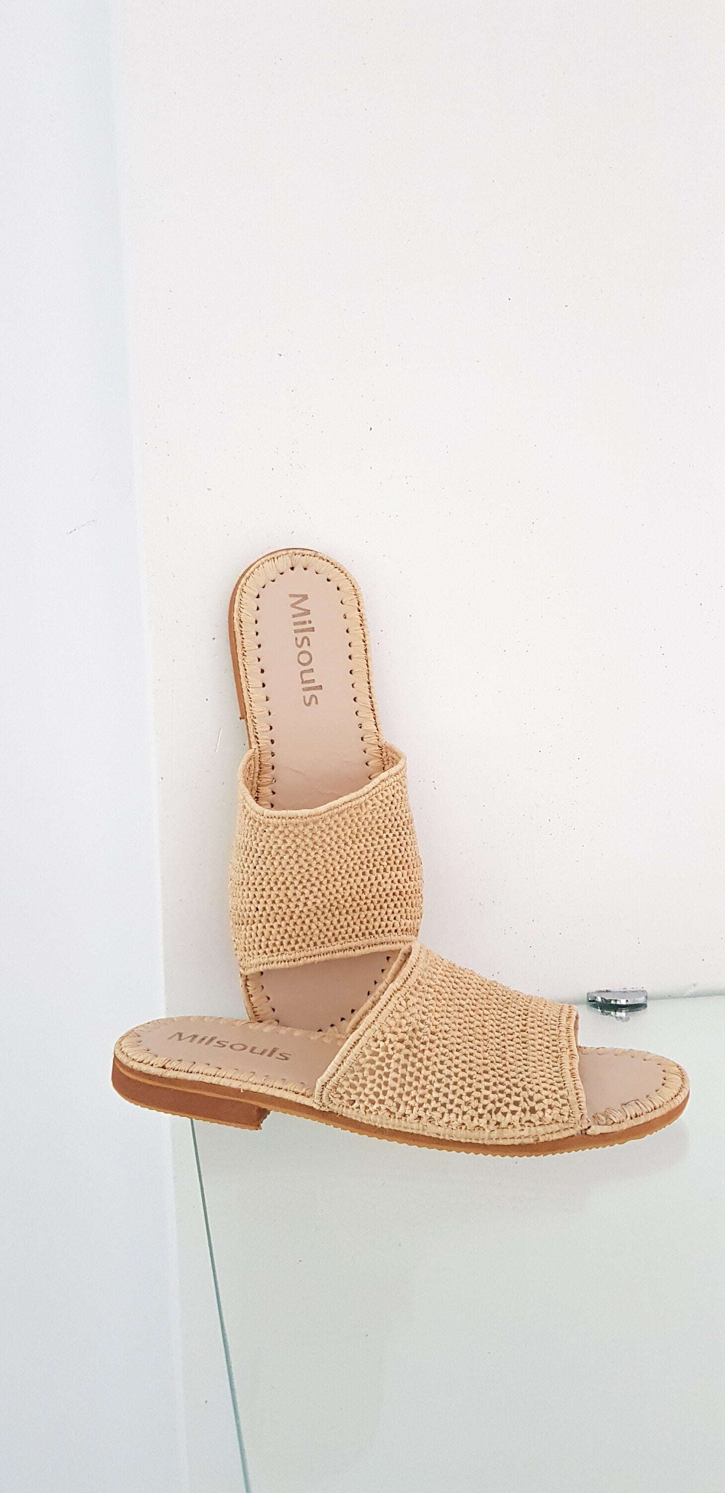 Raffia shoes handmade sandals summer mules shoes raphia flats babouch