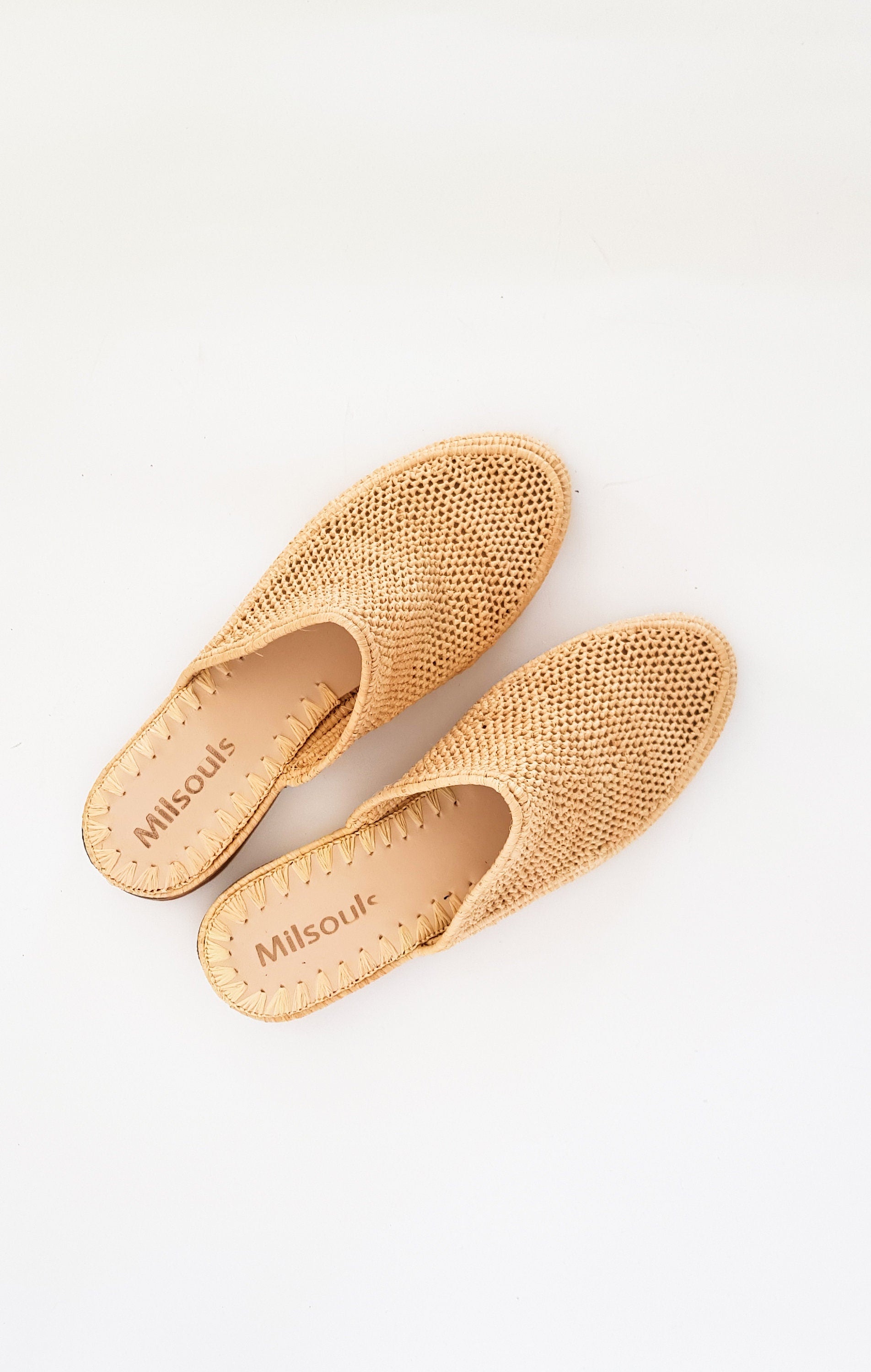 Raffia shoes handmade slippers summer mules shoes raphia flats babouch