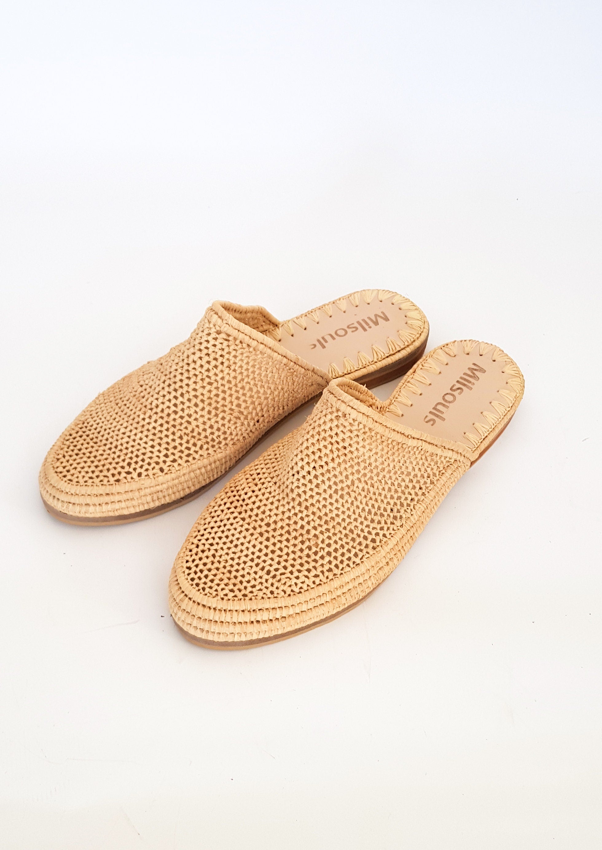 Raffia shoes handmade slippers summer mules shoes raphia flats babouch
