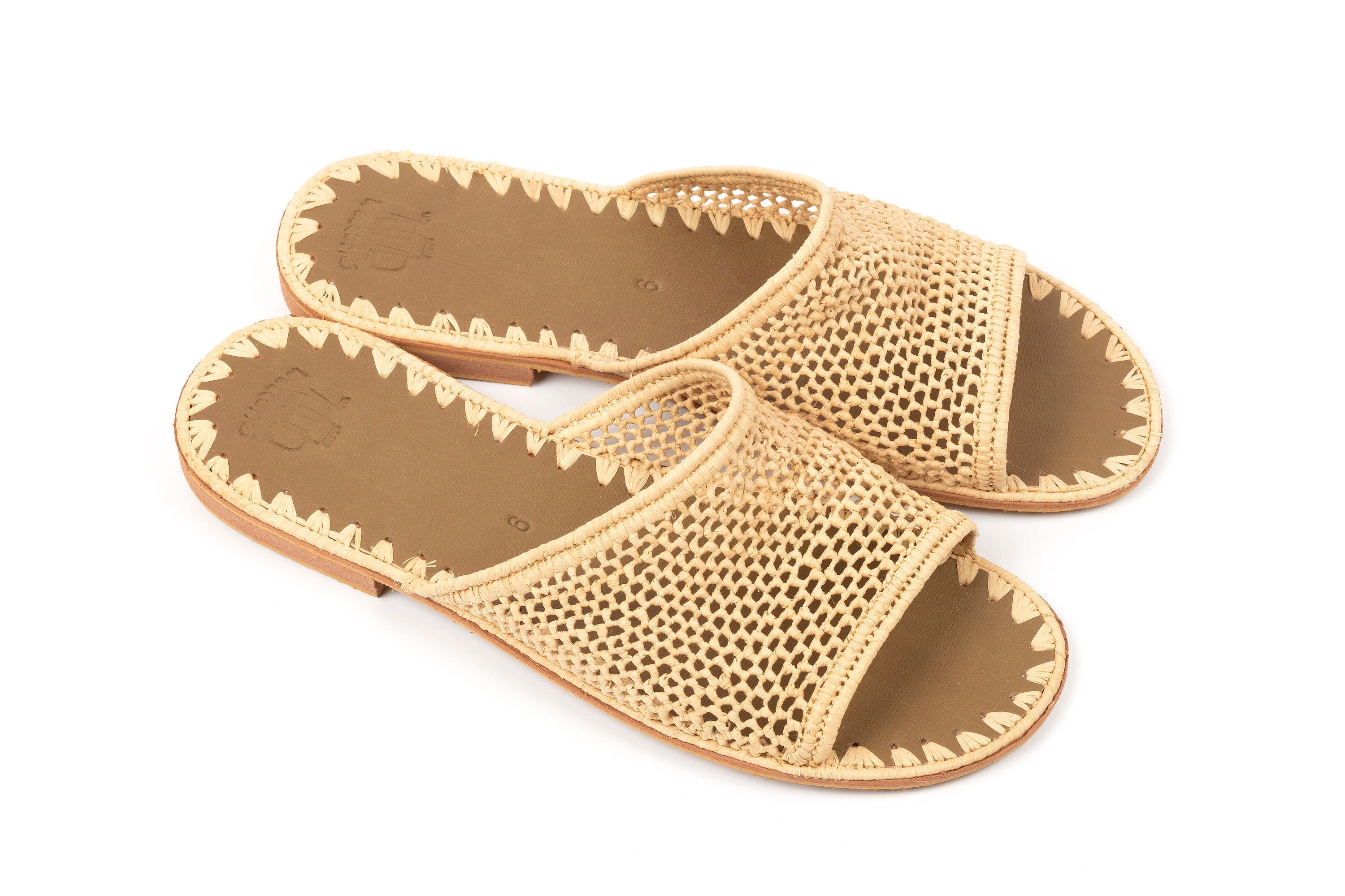 Handmade Raffia Slippers, Summer Woven Raffia Sandals, Natural Slip-On Shoes