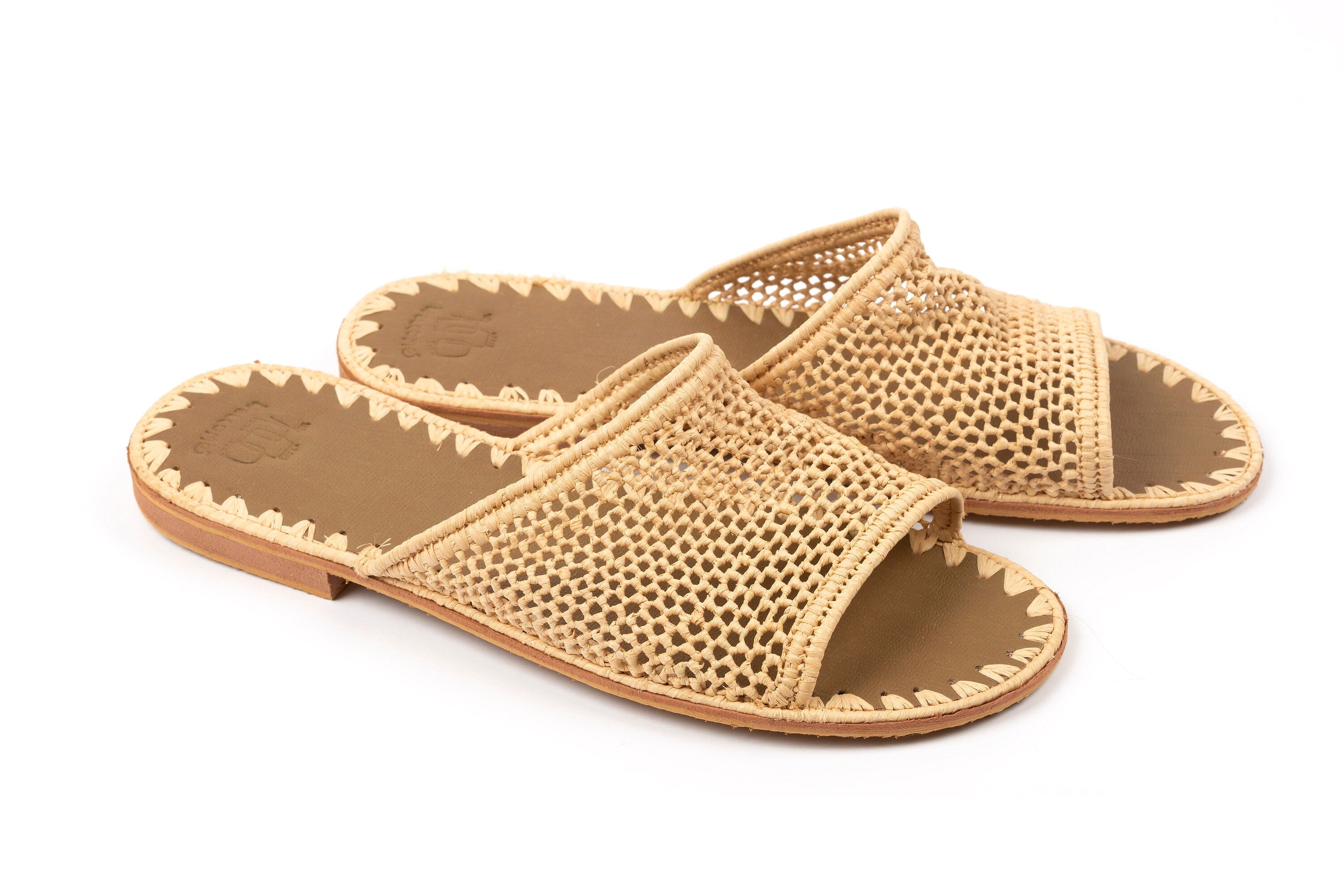 Handmade Raffia Slippers, Summer Woven Raffia Sandals, Natural Slip-On Shoes