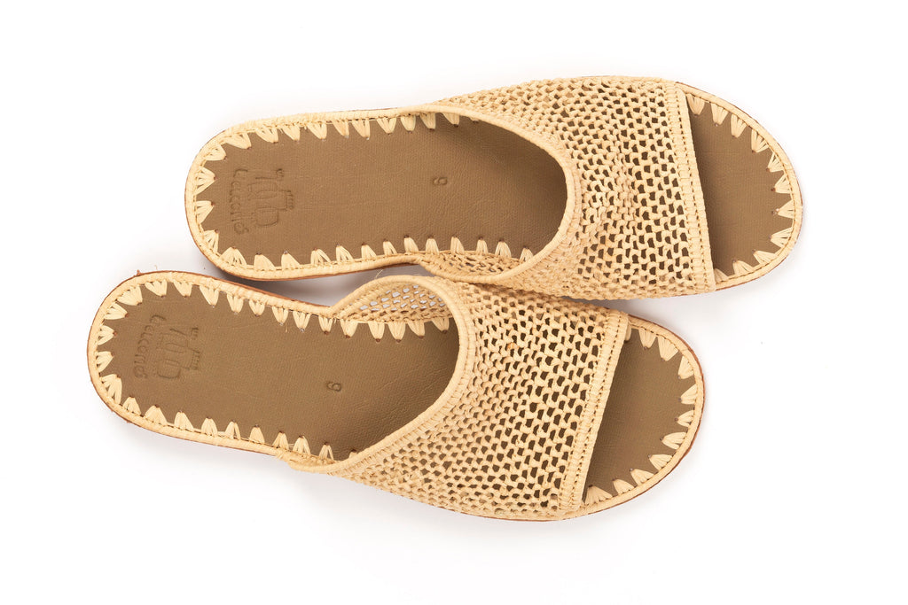 Handmade Raffia Slippers, Summer Woven Raffia Sandals, Natural Slip-On Shoes