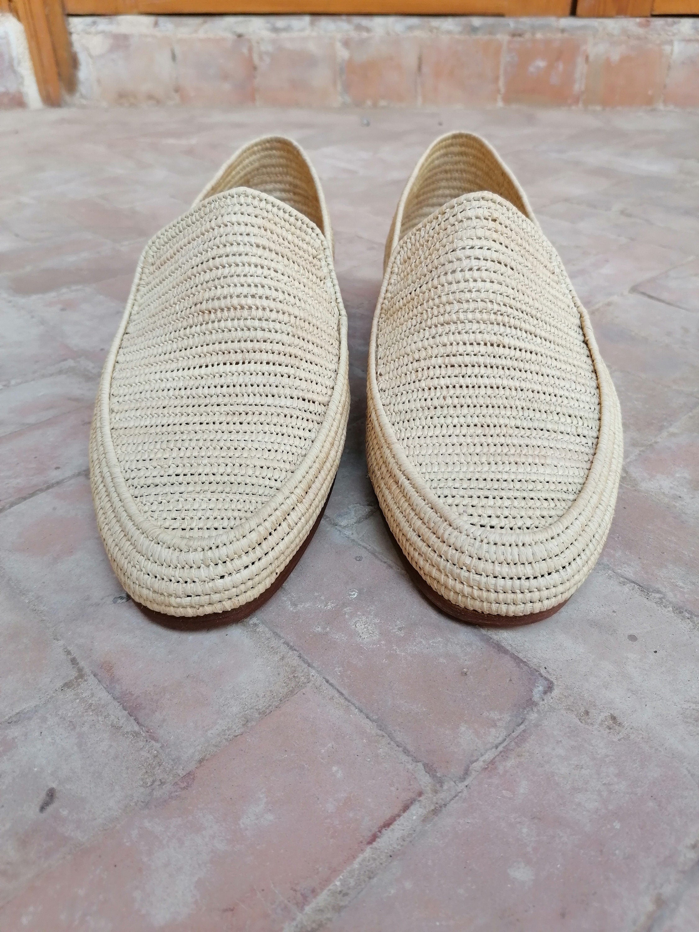 Men's raffia shoes, summer raffia moccasins, handmade raffia moccasins, gift for husband, raffia oxford shoes