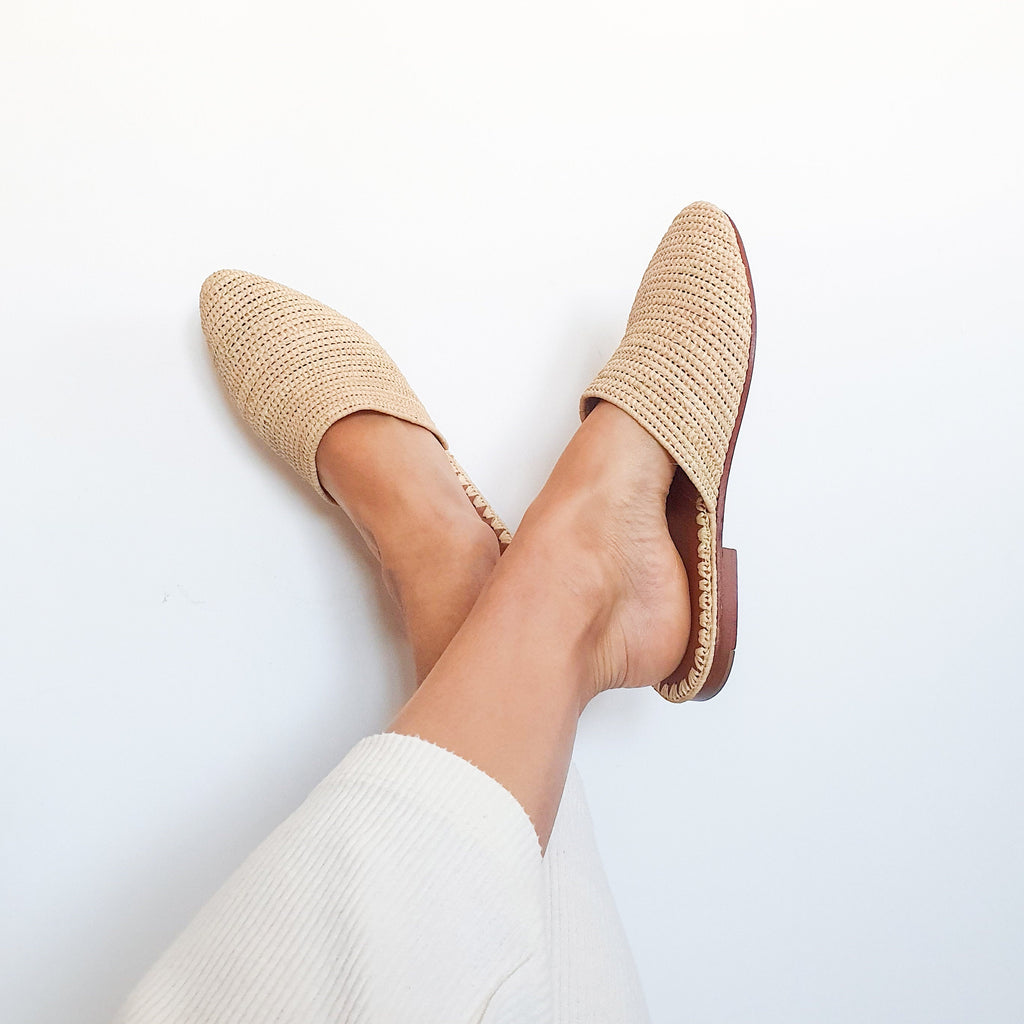 Handmade Raffia Mules: Summer Leather Slippers