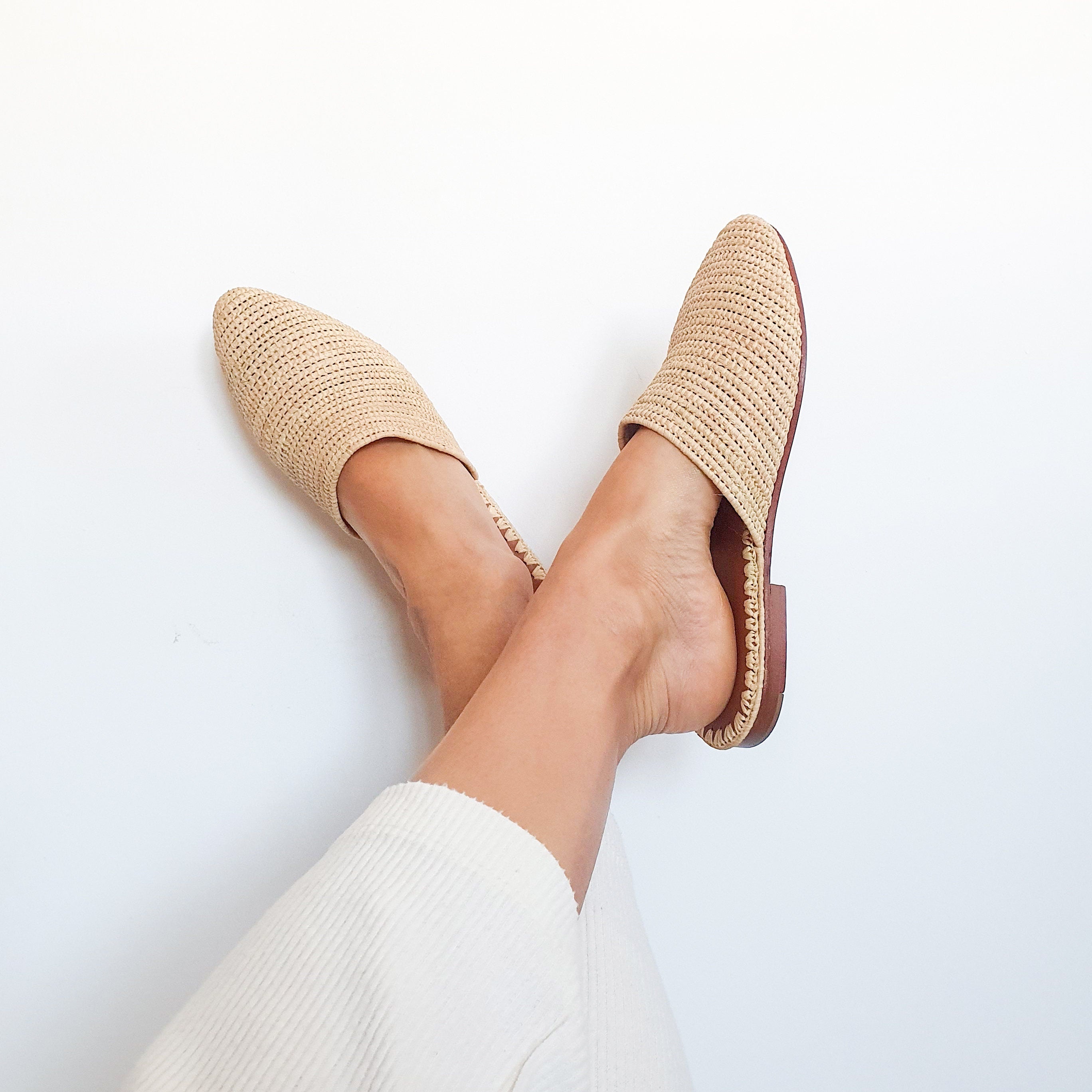 Handmade Raffia Mules: Summer Leather Slippers