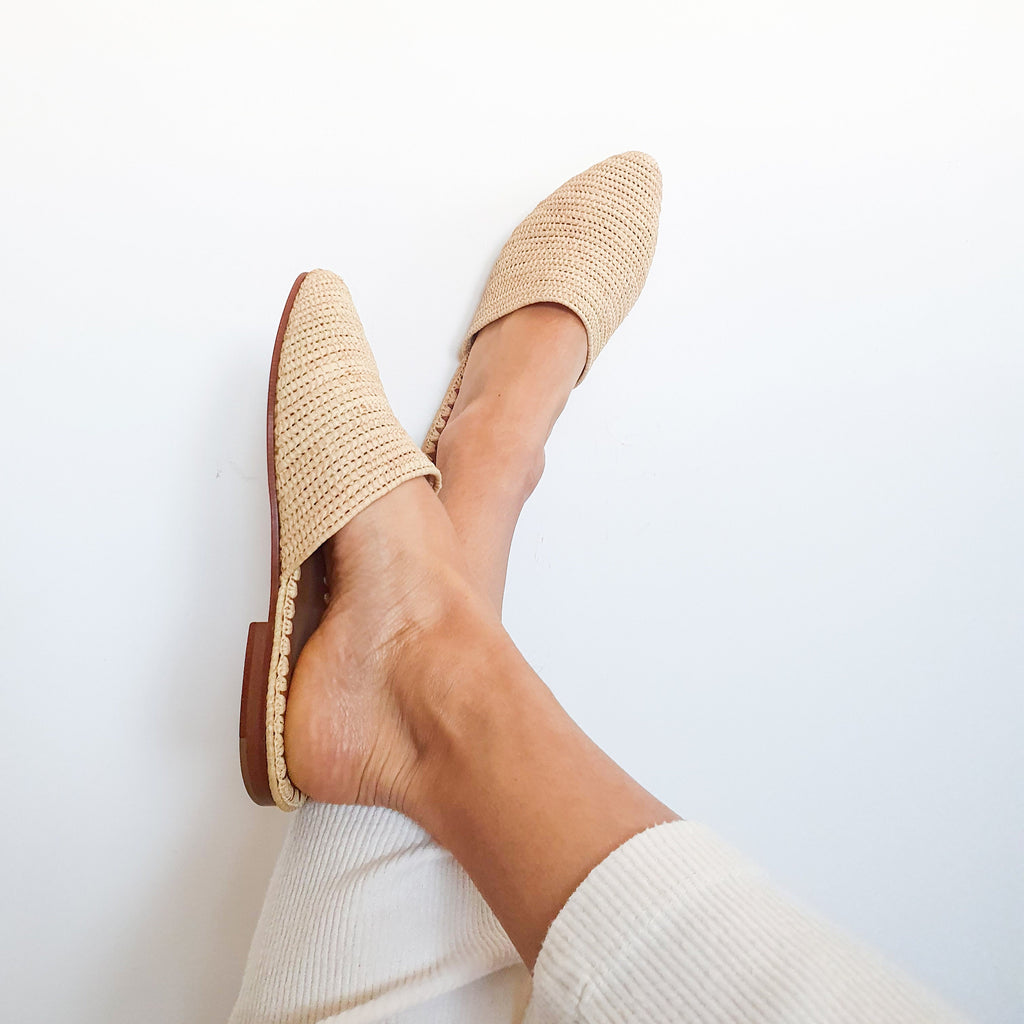 Handmade Raffia Mules: Summer Leather Slippers