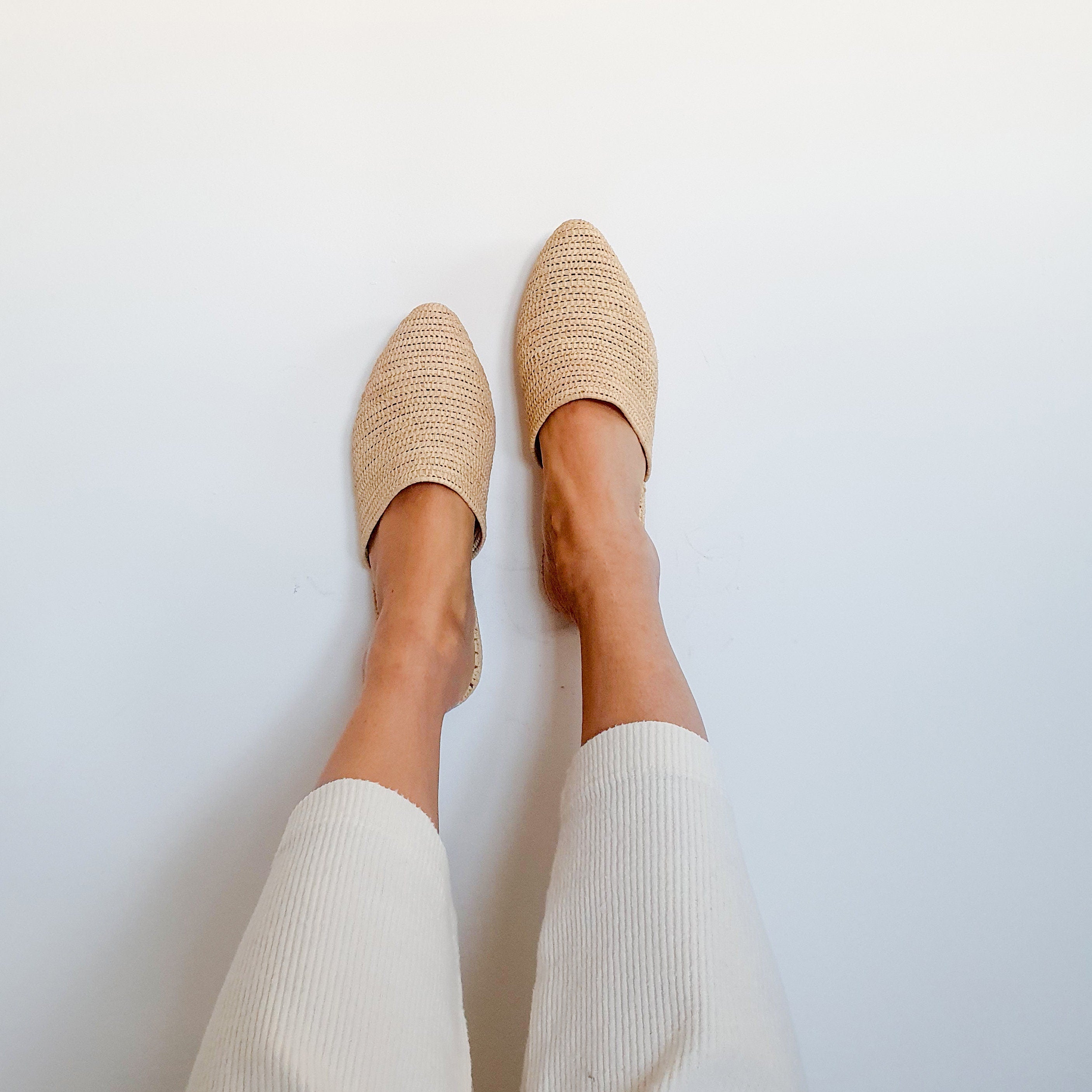 Handmade Raffia Mules: Summer Leather Slippers