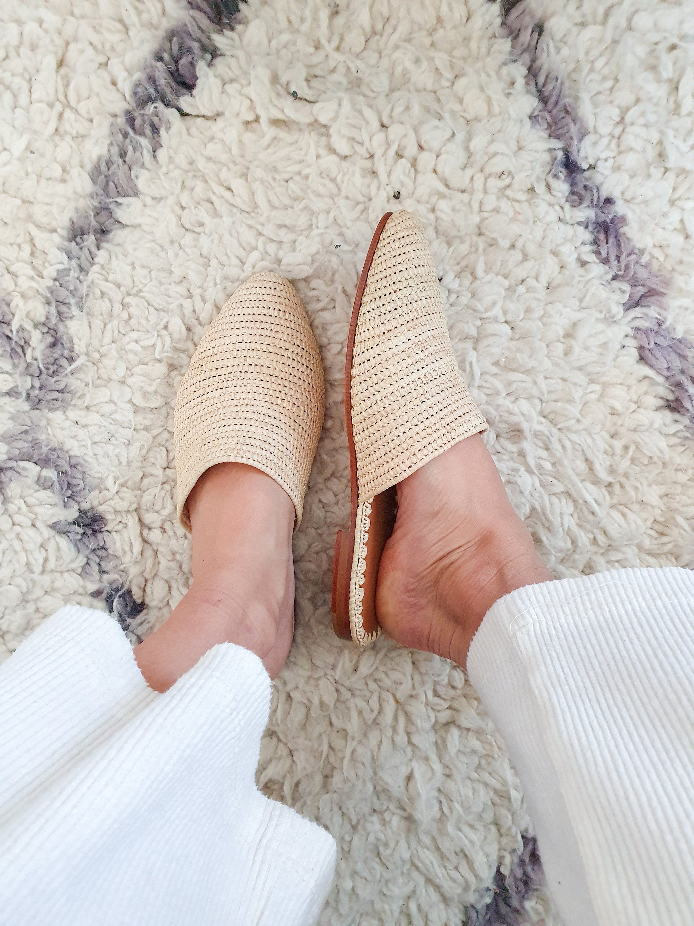 Handmade Raffia Mules: Summer Leather Slippers