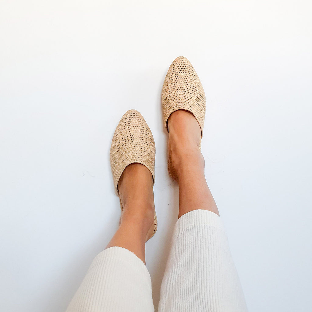 Handmade Raffia Mules: Summer Leather Slippers