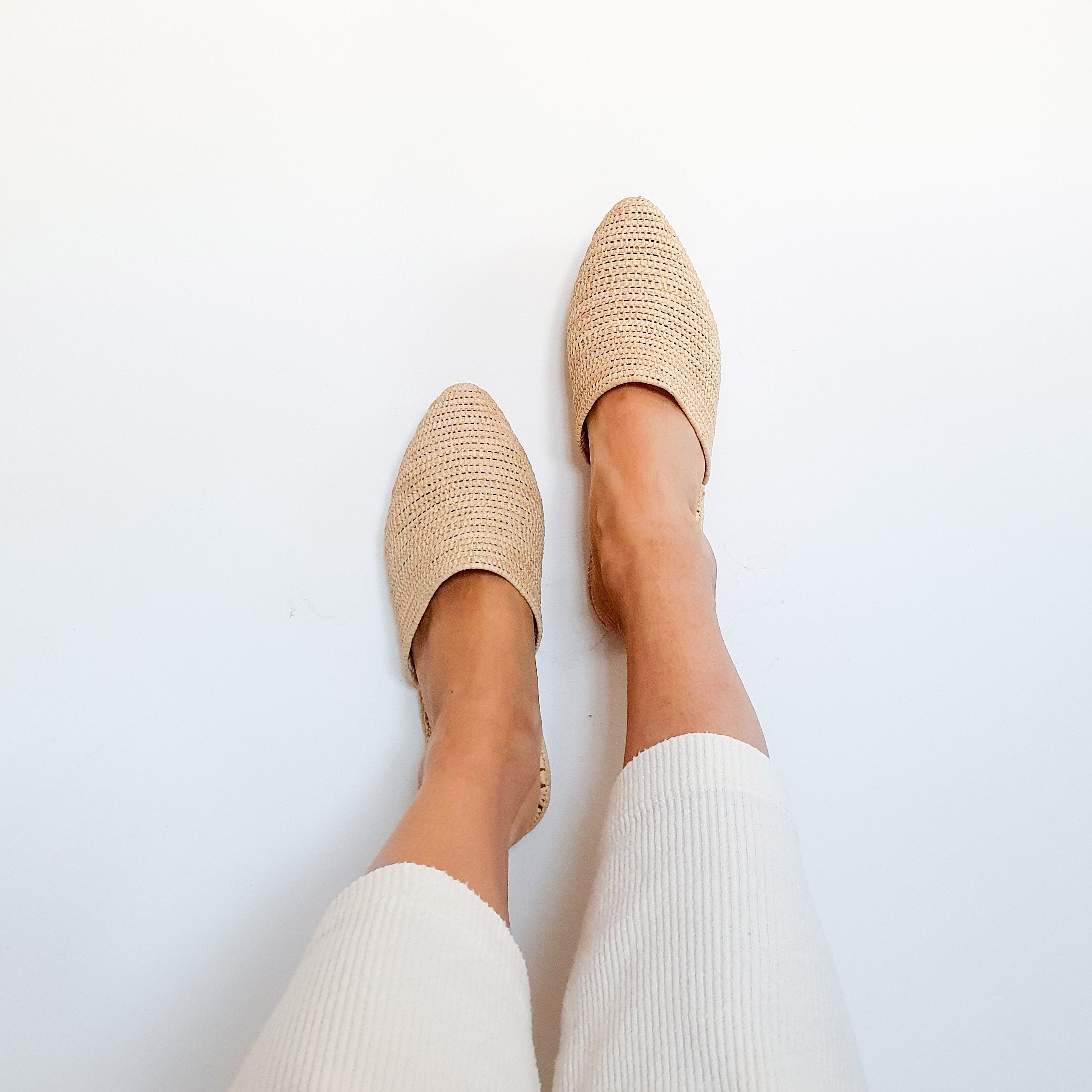Handmade Raffia Mules: Summer Leather Slippers