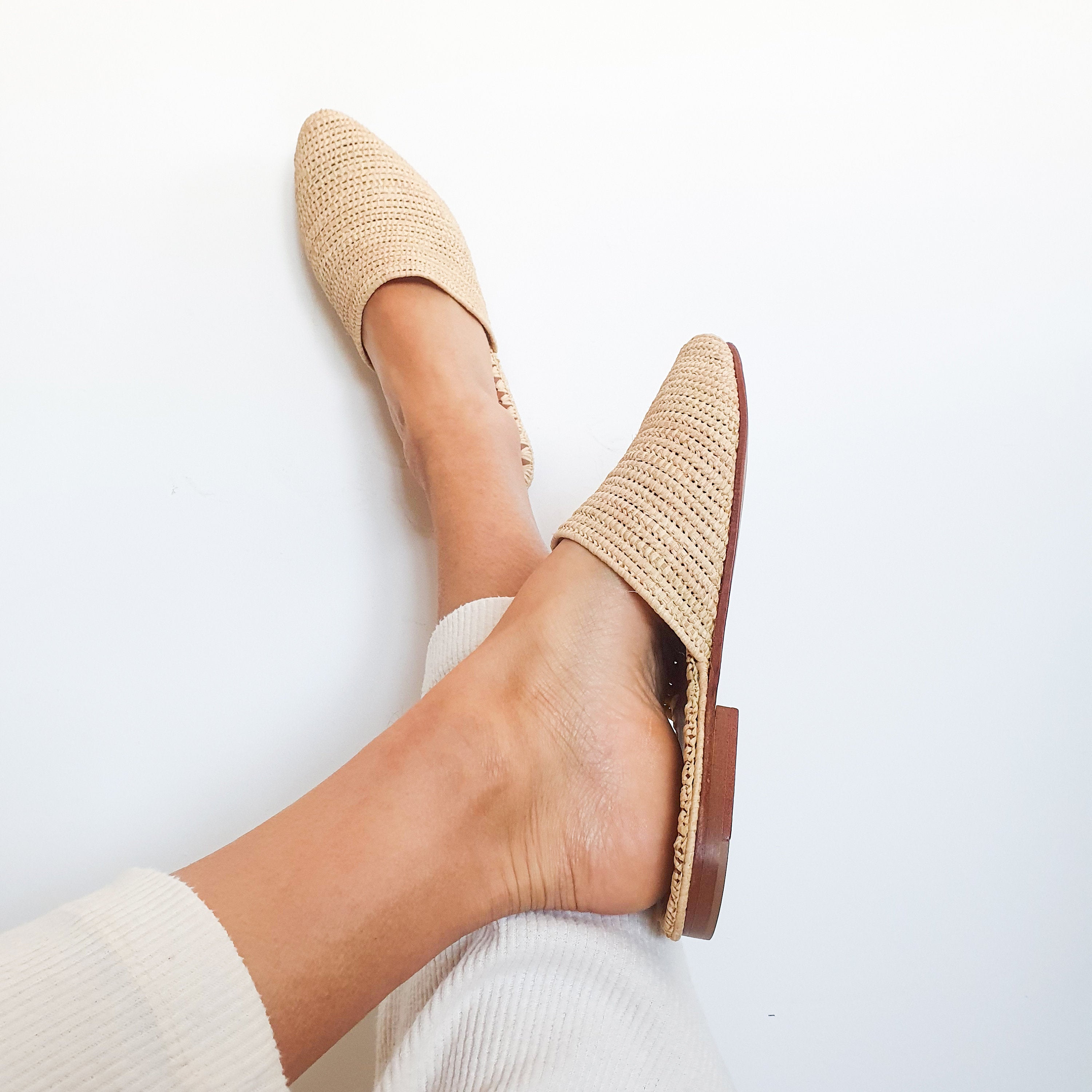 Handmade Raffia Mules: Summer Leather Slippers