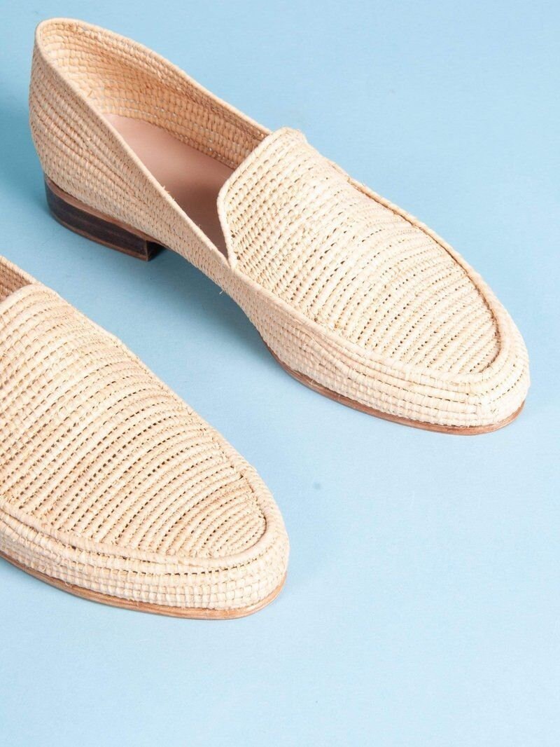 Handmade Raffia Loafer Mules: Vegan Wedding Shoes