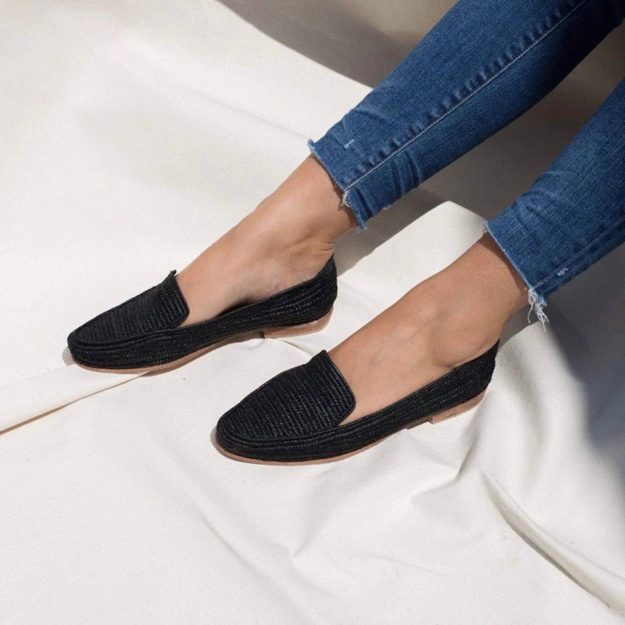 Handmade Raffia Loafer Mules: Vegan Wedding Shoes
