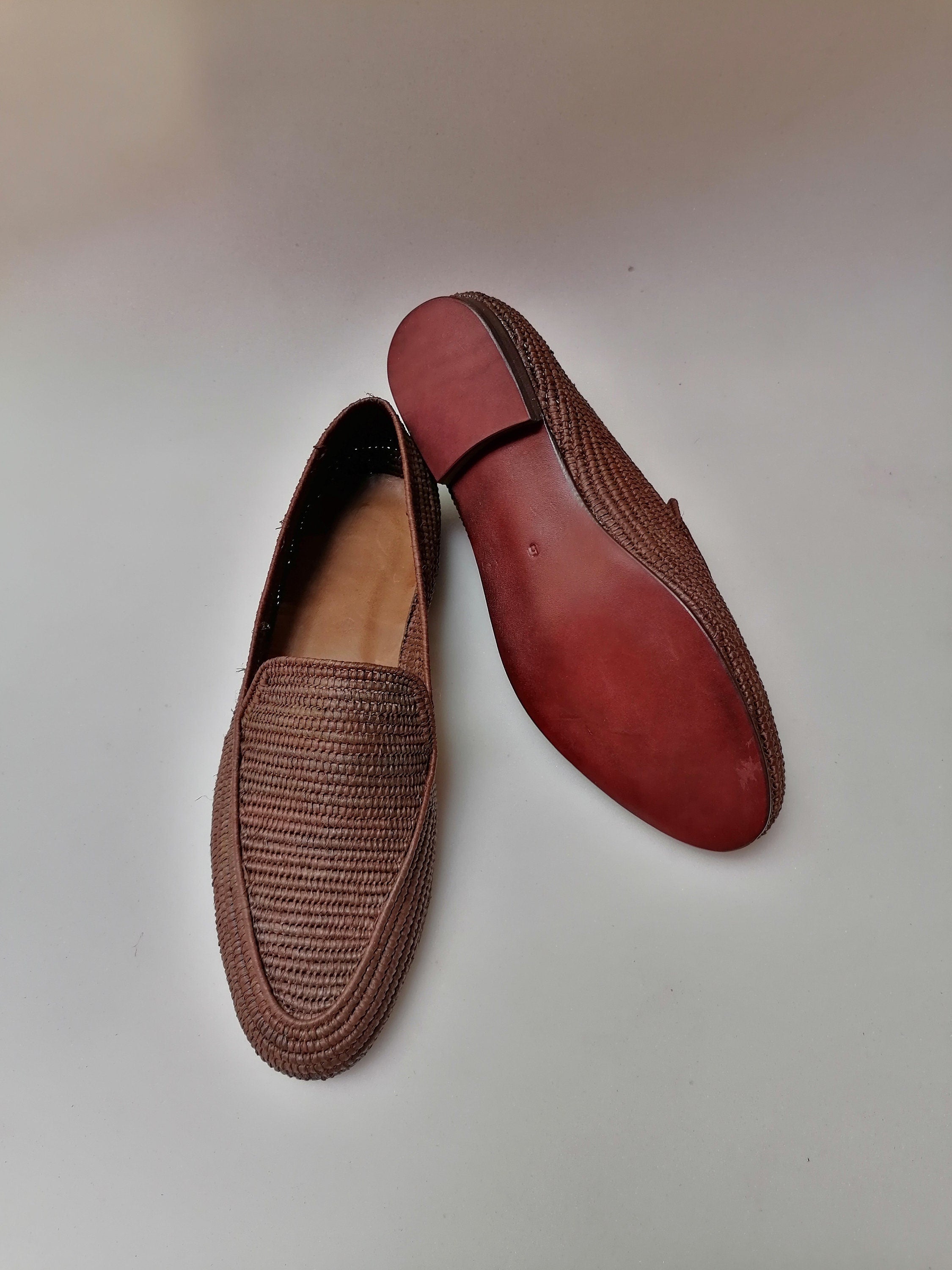 Men's raffia shoes, summer raffia moccasins, handmade raffia moccasins, gift for husband, raffia oxford shoes