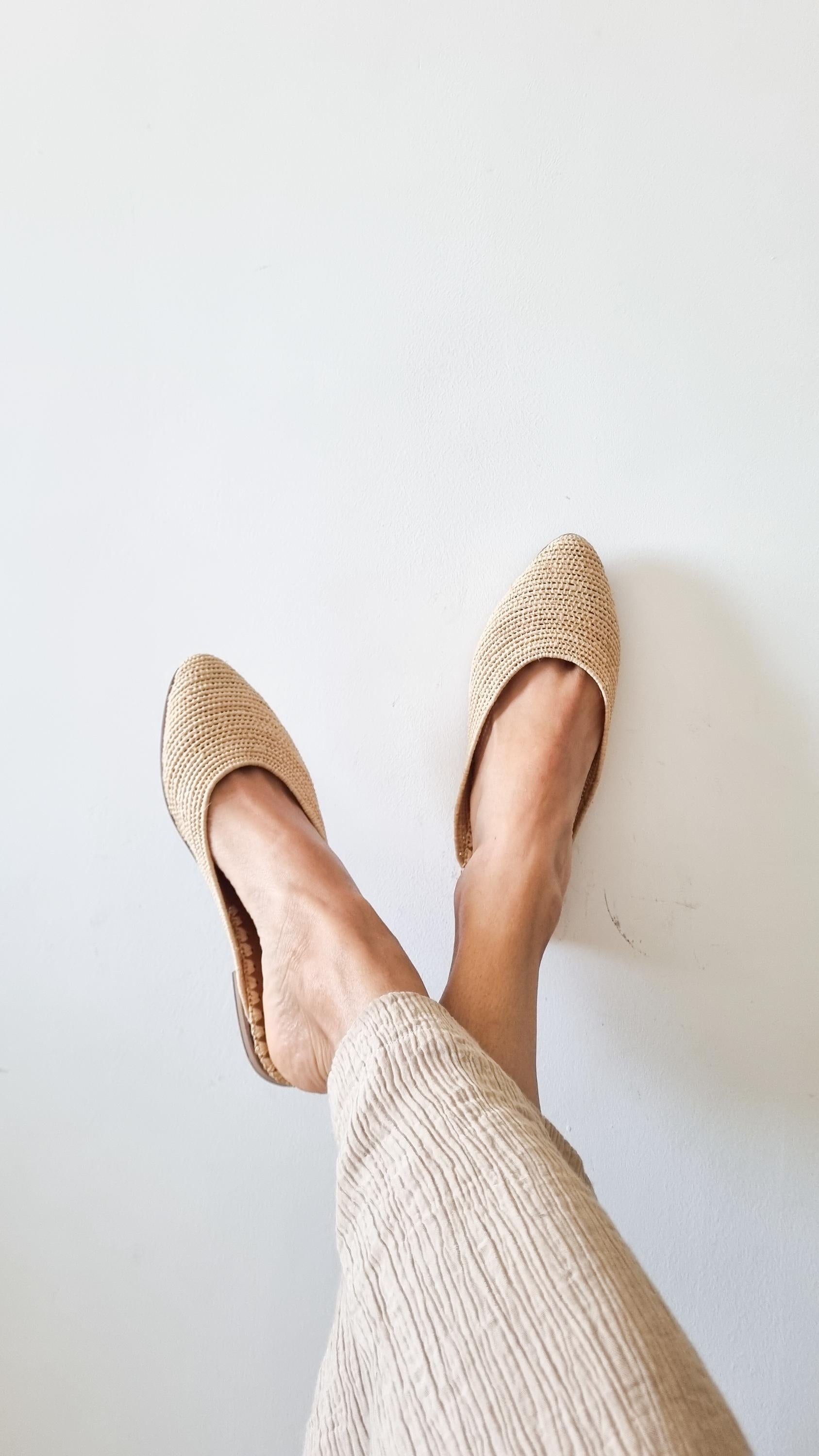 Raffia Slides, Handmade shoes, Raffia Women babouch, Flats