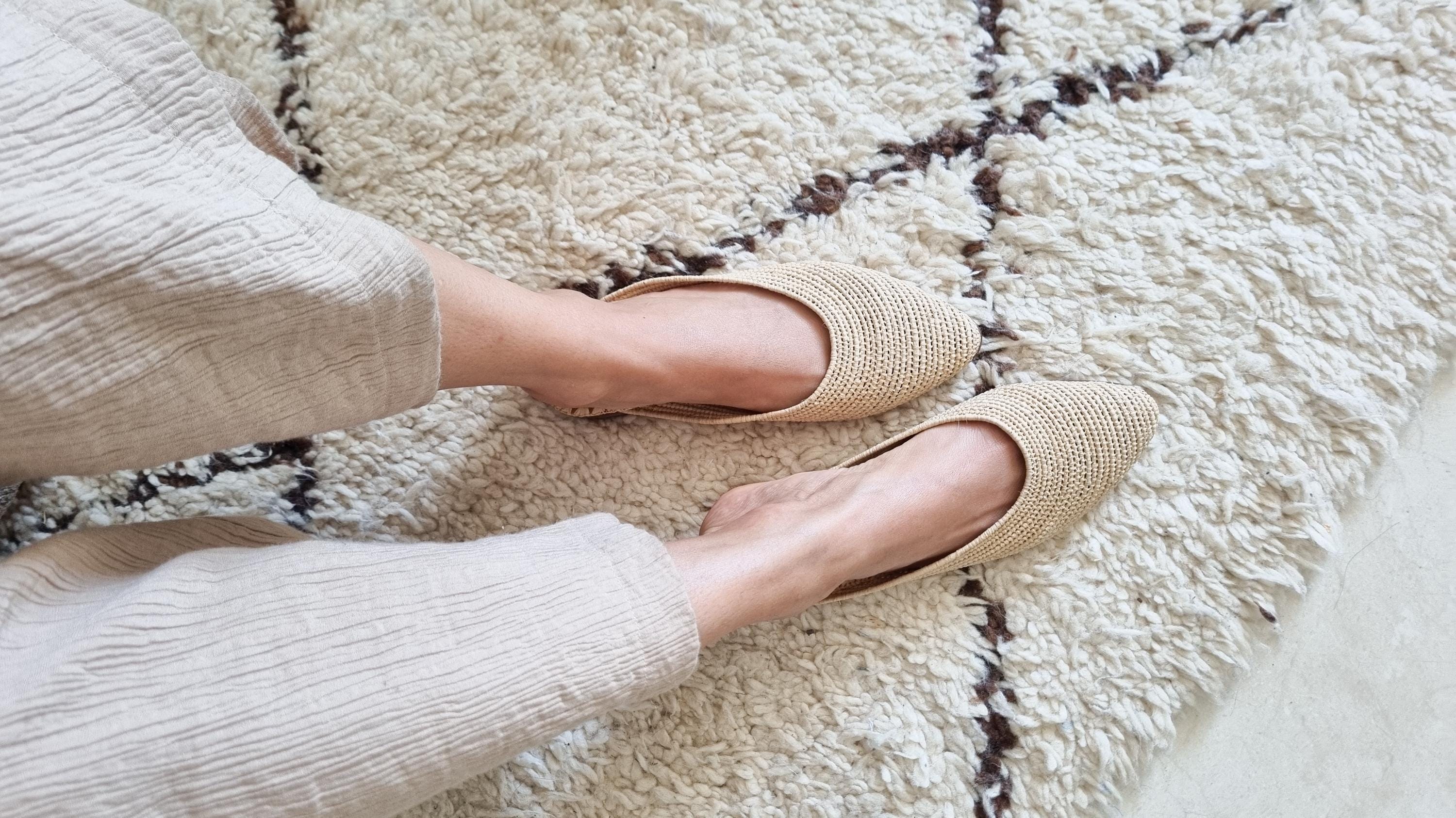 Raffia Slides, Handmade shoes, Raffia Women babouch, Flats