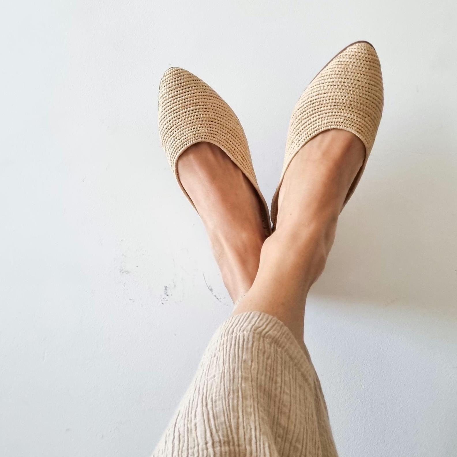 Raffia Slides, Handmade shoes, Raffia Women babouch, Flats