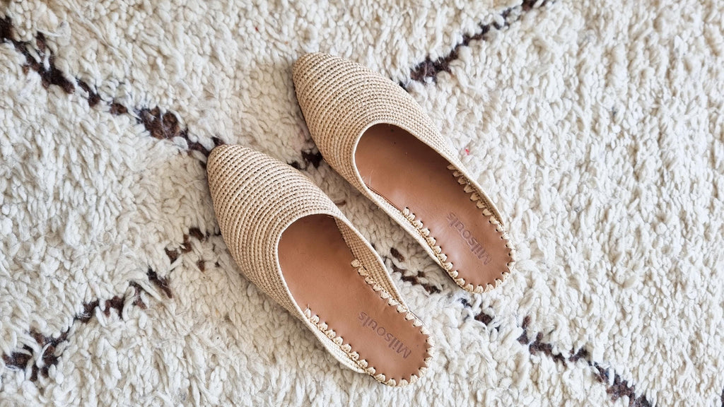 Raffia Slides, Handmade shoes, Raffia Women babouch, Flats