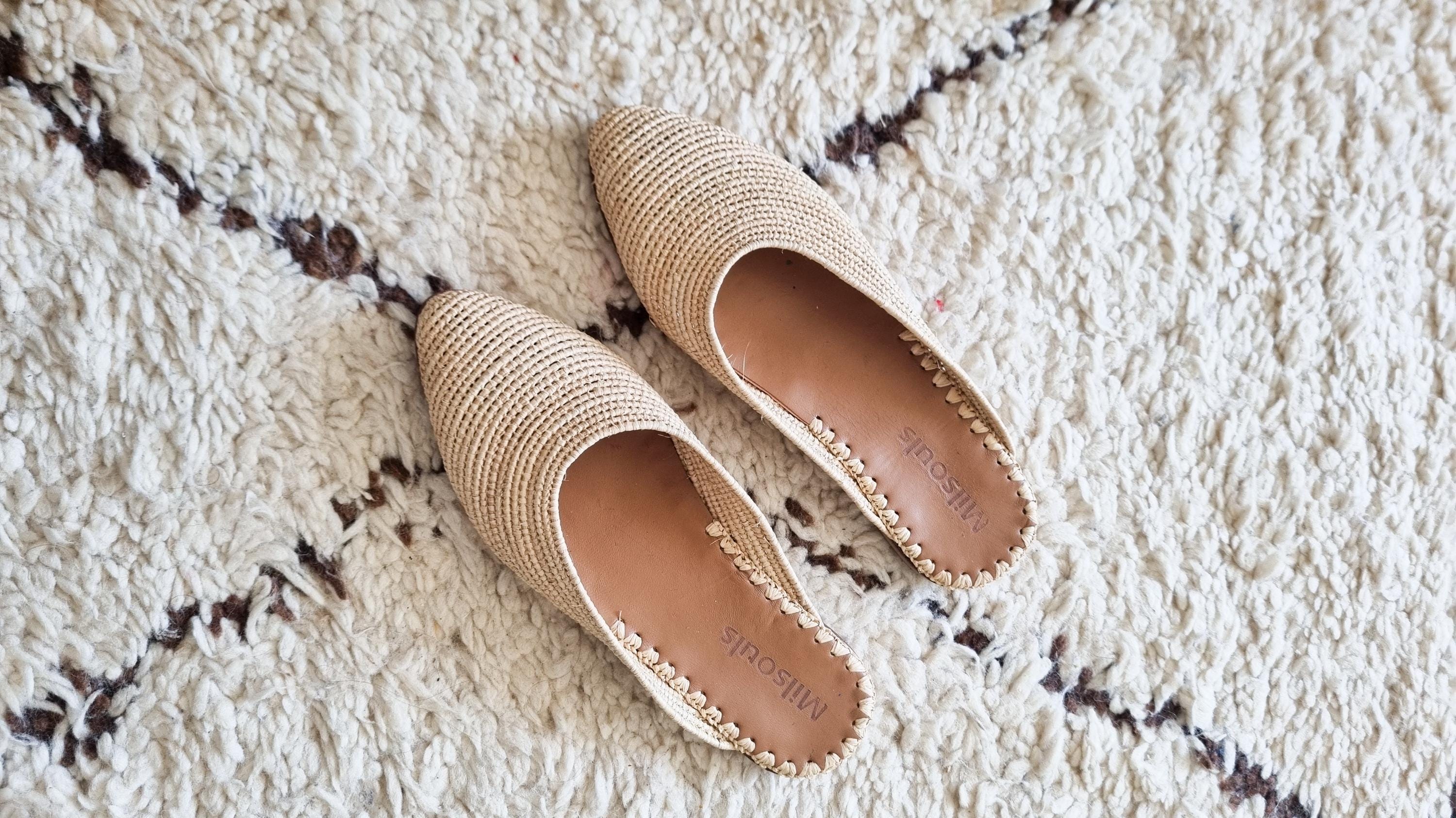 Raffia Slides, Handmade shoes, Raffia Women babouch, Flats