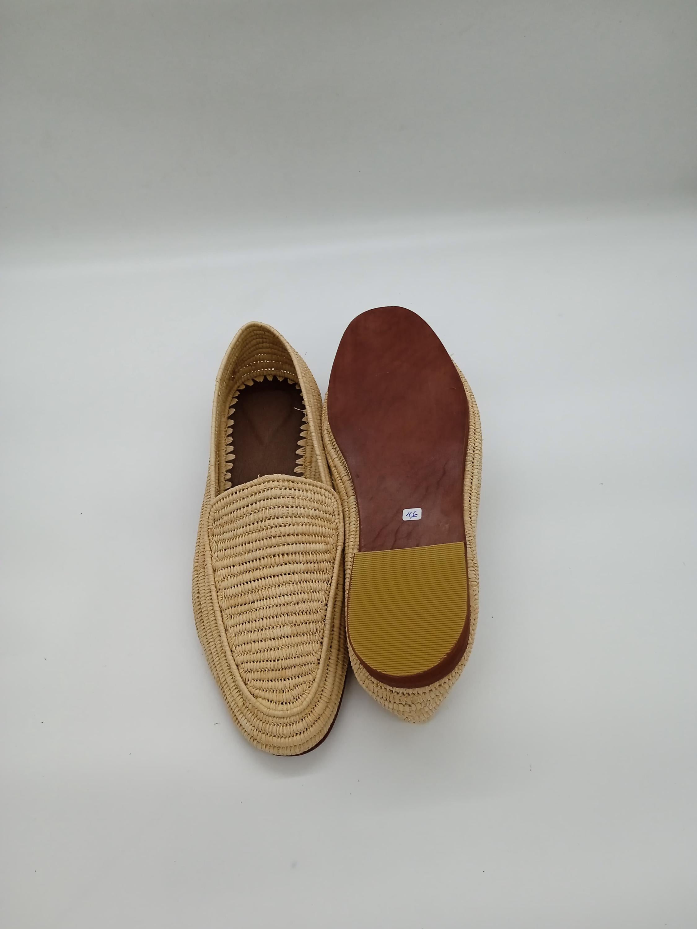 Men's Handmade Raffia Shoes, Natural Woven Slippers, Comfortable Slip-On Summer Loafers