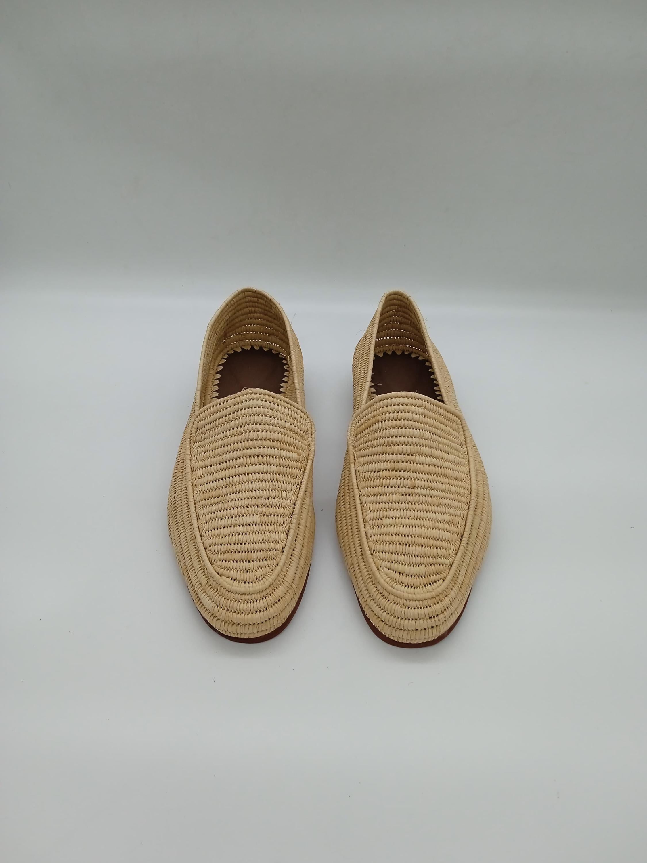 Men's Handmade Raffia Shoes, Natural Woven Slippers, Comfortable Slip-On Summer Loafers