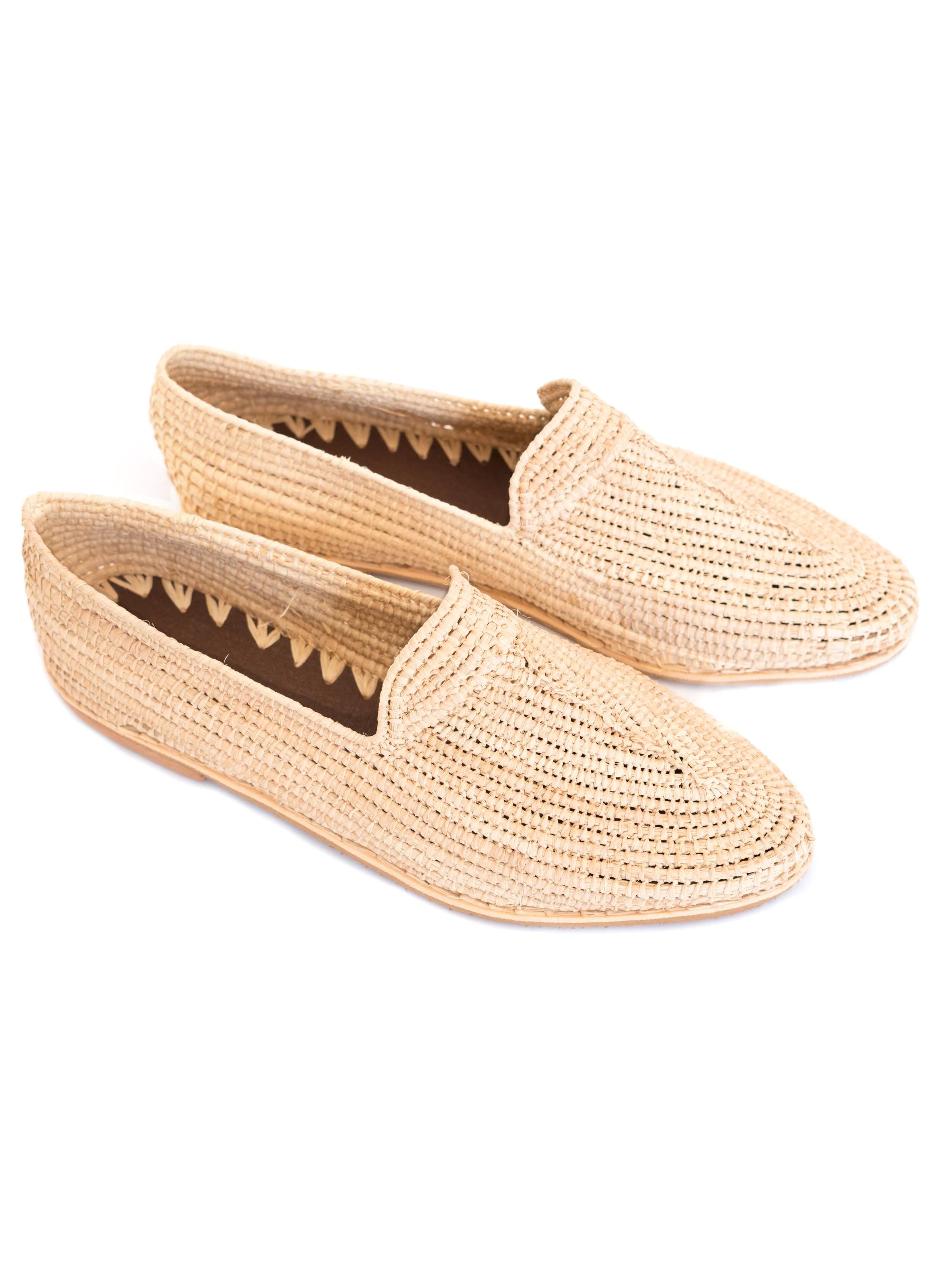 Handmade Raffia Sandals, Woven Flat Sandals, Open-Toe Ankle Strap Sandals, Natural Raffia Loafers