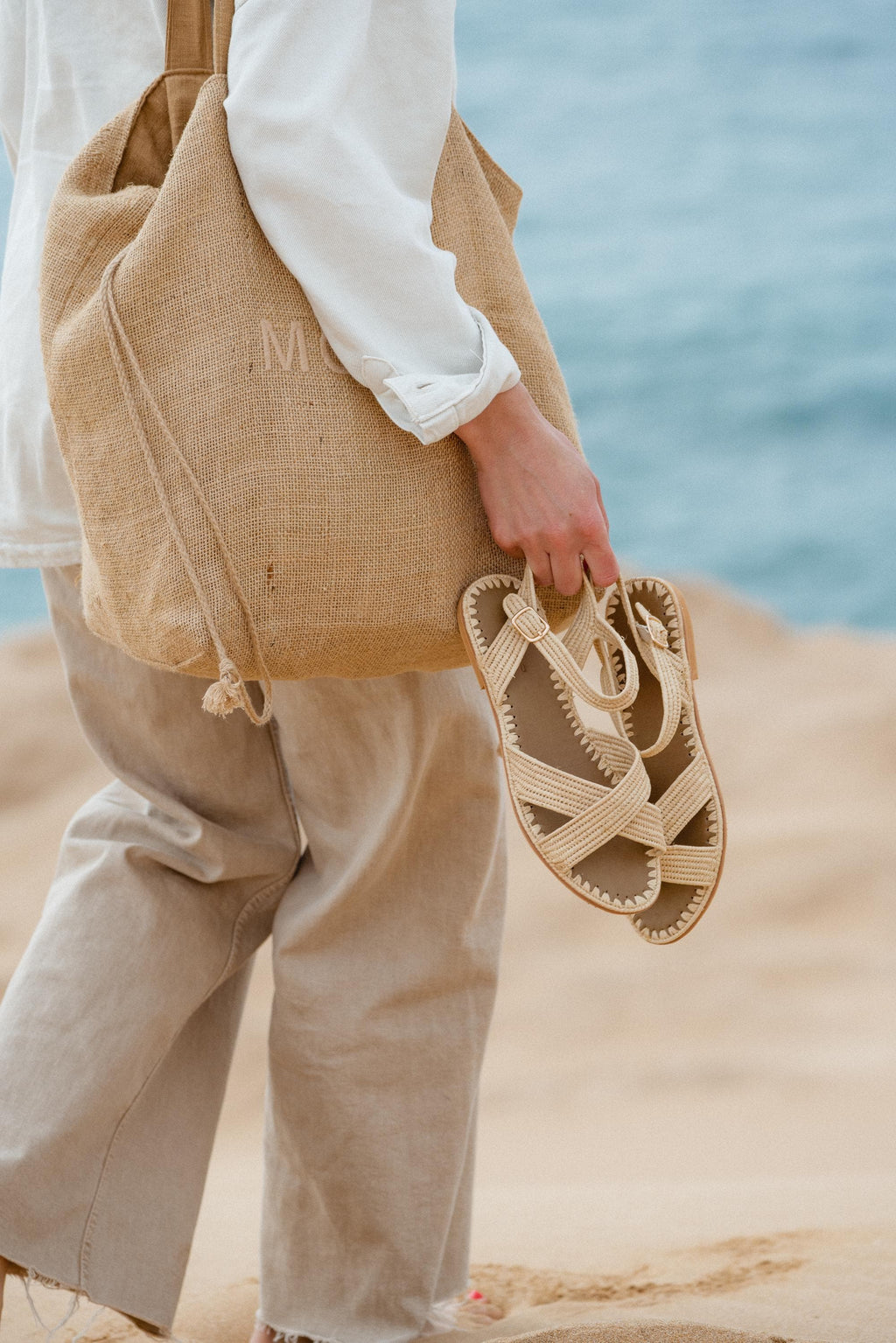 Handmade Raffia Sandals, Woven Flat Sandals, Open-Toe Ankle Strap Sandals, Natural Raffia Loafers