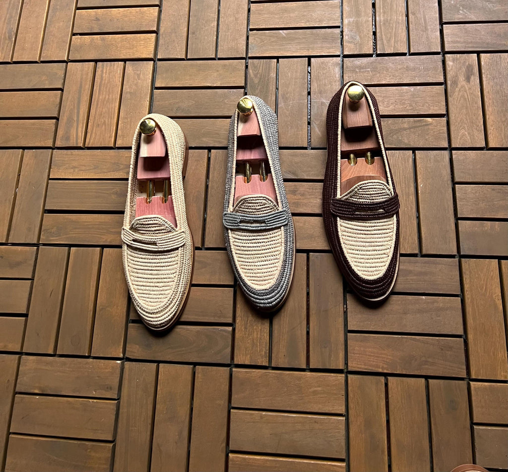 Handmade Raffia Loafers, Luxury Mens Moccasins, Woven Summer Shoes Craftsmanship
