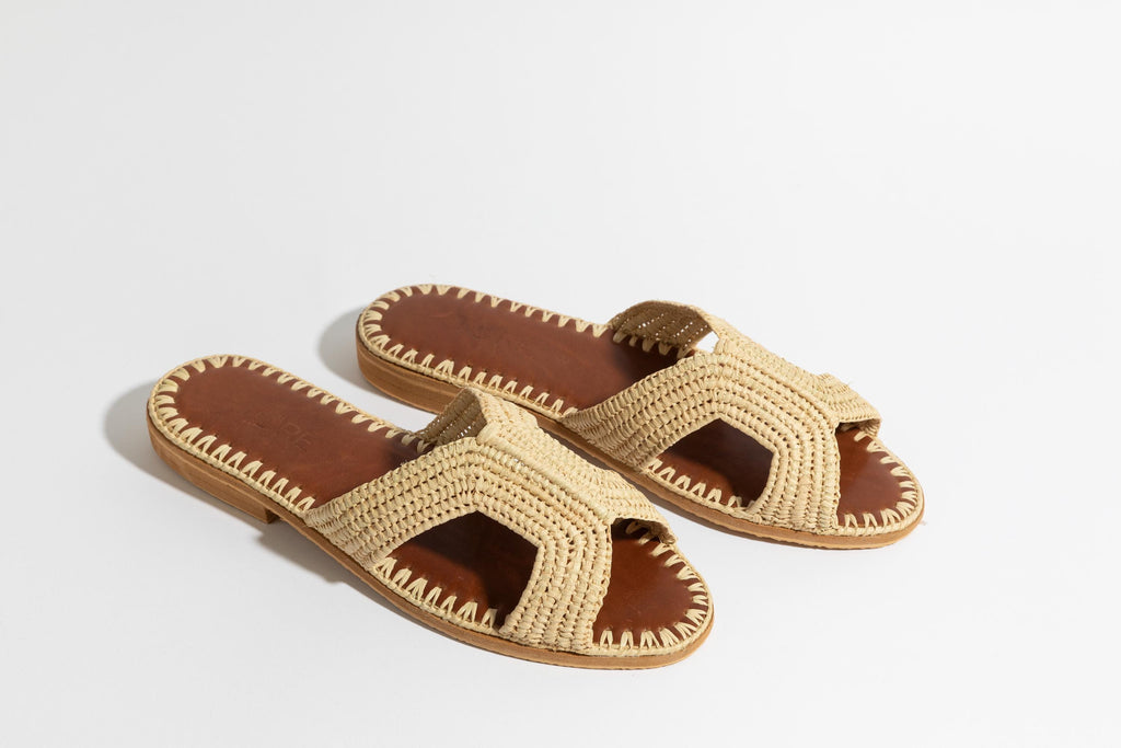 Handmade Raffia Sandals, Woven Open-Toe Summer Slippers, Boho Beach Flats, Natural Straw Shoes, Artisan Ballet Flats