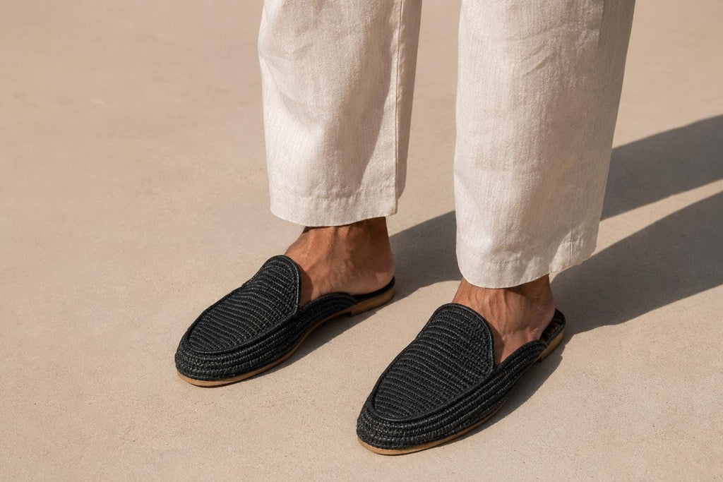 Men's Woven Raffia Sandals, Handmade Raffia Loafers, Summer Beach Slip-On Shoes, Casual Boho Mules, Breathable Clogs, Gift for Him