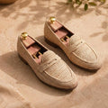 Handmade Raffia Loafers, Luxury Mens Moccasins, Woven Summer Shoes Craftsmanship