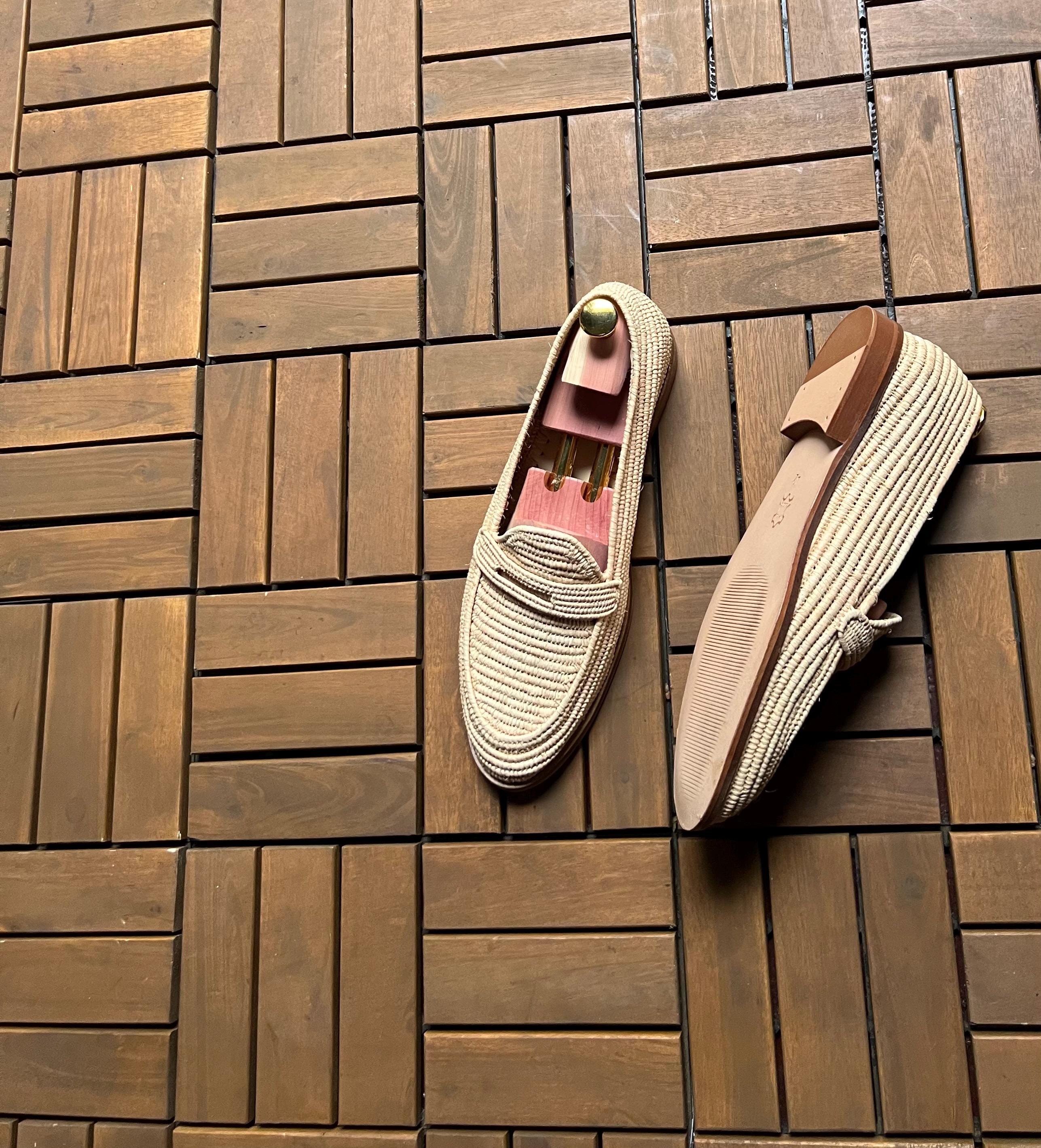 Handmade Raffia Loafers, Luxury Mens Moccasins, Woven Summer Shoes Craftsmanship