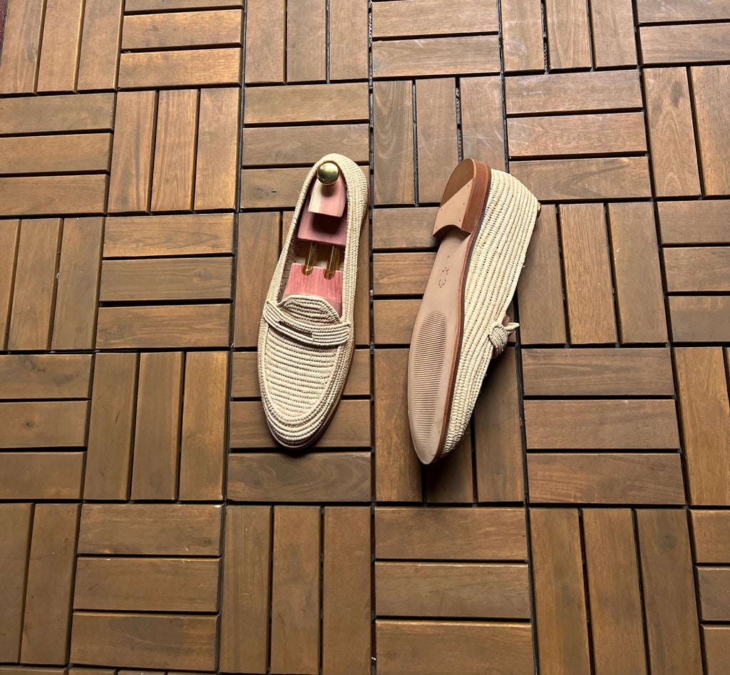 Handmade Raffia Loafers, Luxury Mens Moccasins, Woven Summer Shoes Craftsmanship