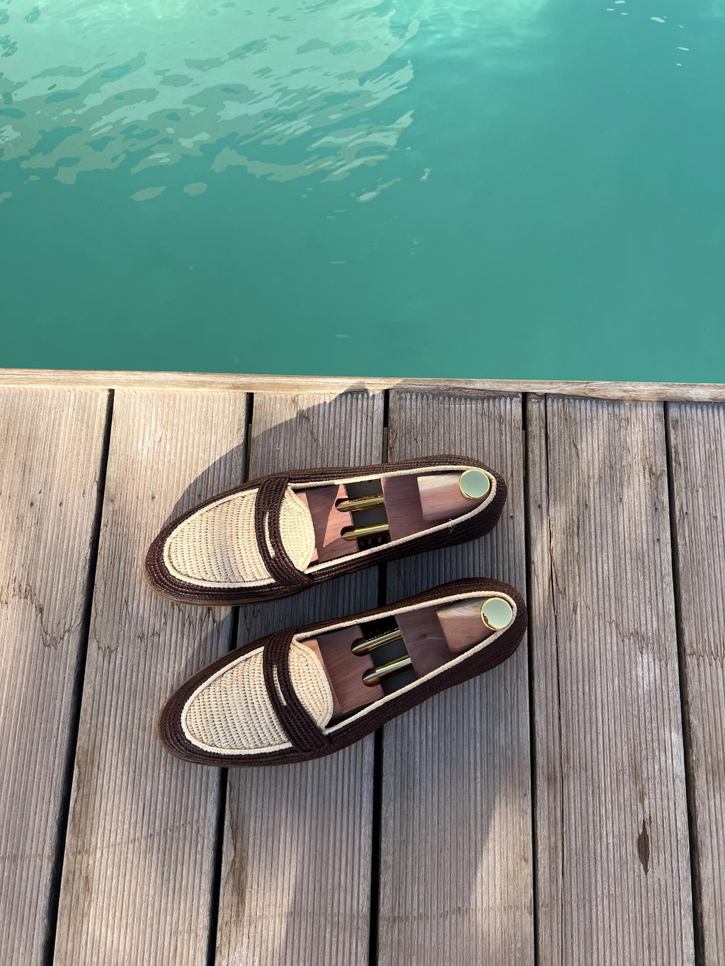 Handmade Two-Tone Raffia Loafers, Natural Leather Mens Moccasins, Beige Brown Woven Shoes