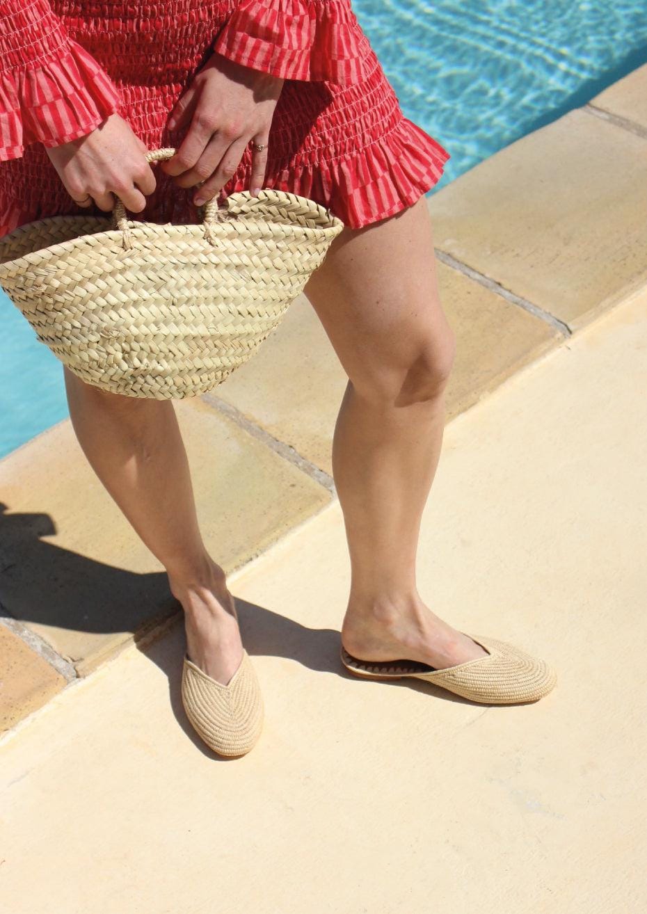 Handmade Raffia Mules – Woven Leather Insole Summer Slides, Resort Flat Sandals