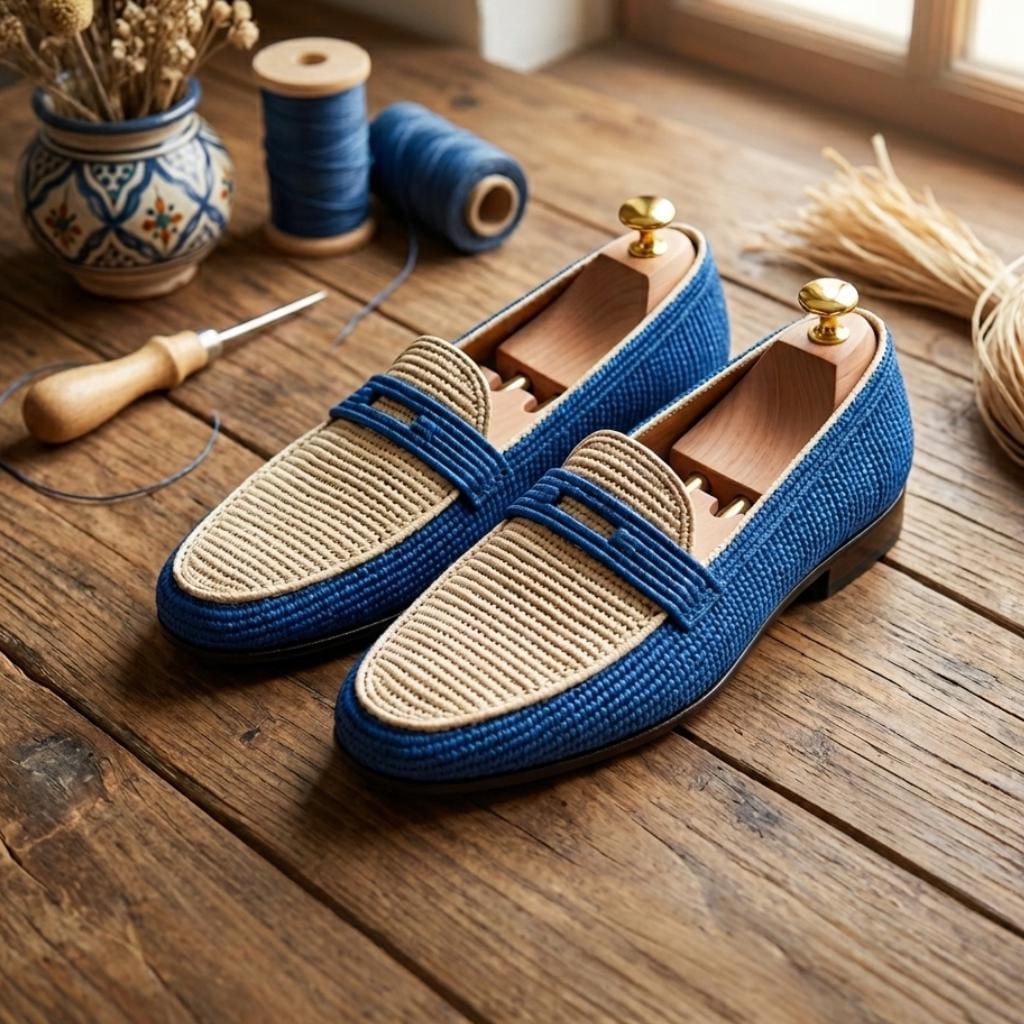 Men's Handmade Raffia Slip-On Shoes - Lightweight Loafers for Summer | Natural Fiber Eco-Friendly Men's Footwear