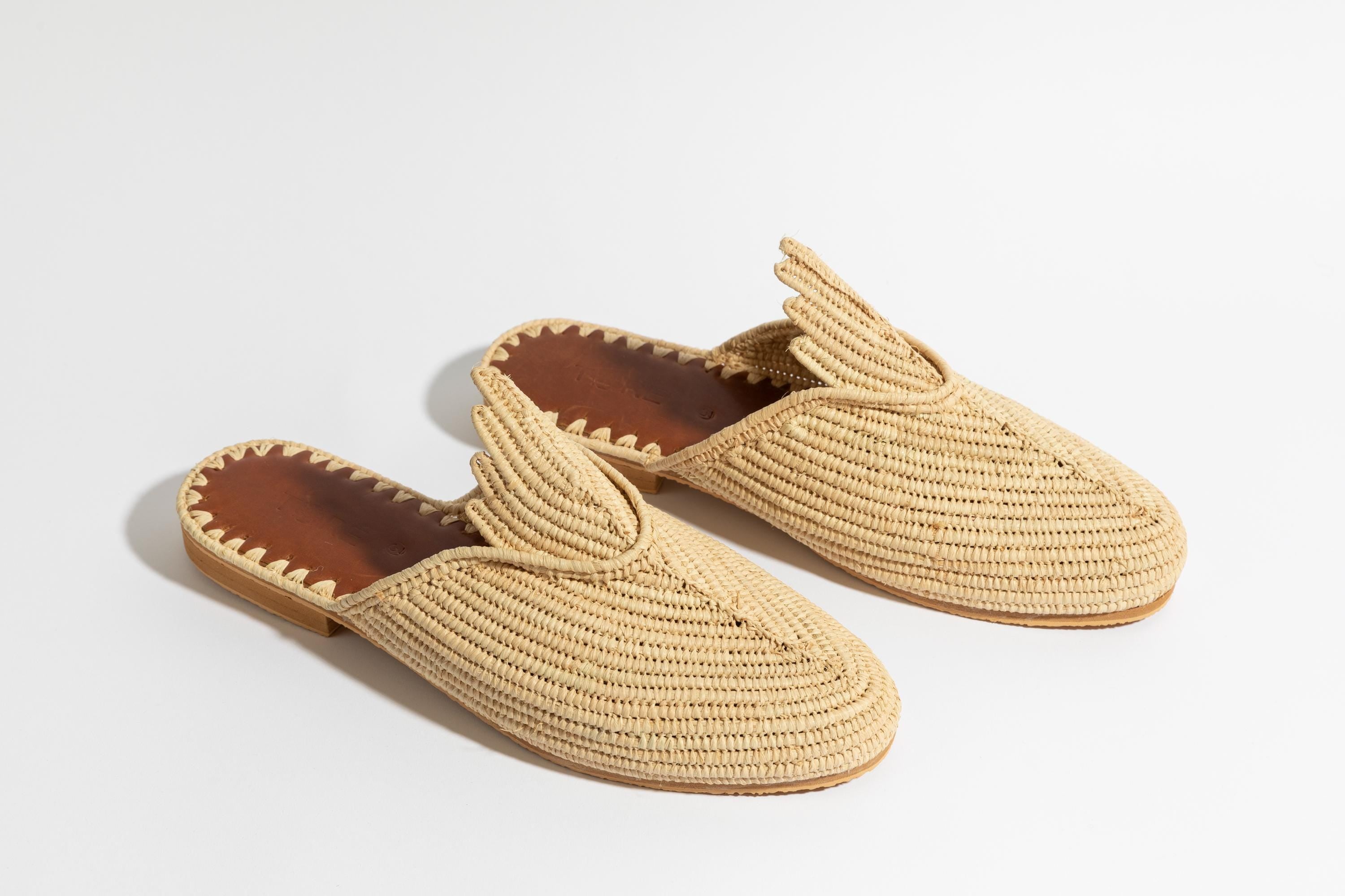 Men's Raffia Mules, Handmade Woven Slip-On Shoes, Luxury Resort Slippers, Gift for Him