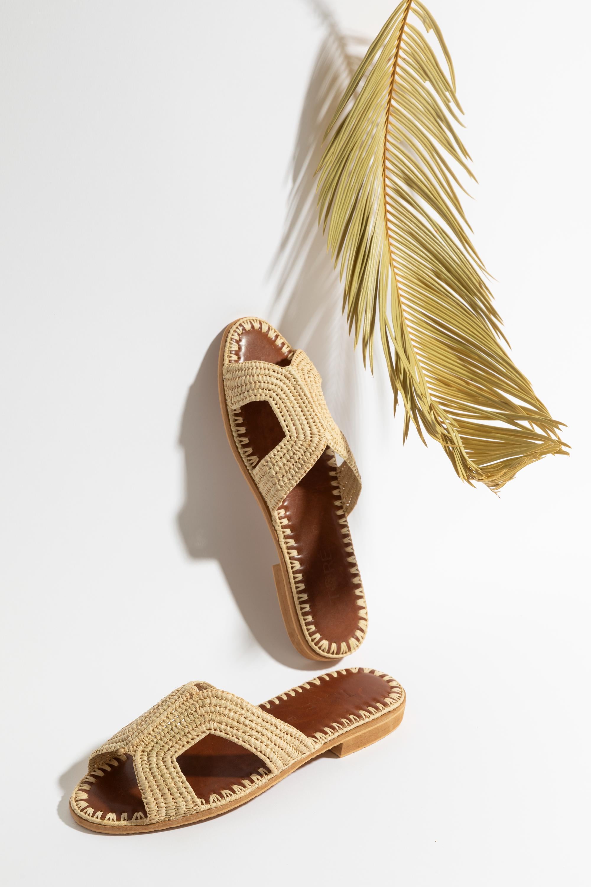 Handmade Raffia Sandals, Woven Open-Toe Summer Slippers, Boho Beach Flats, Natural Straw Shoes, Artisan Ballet Flats