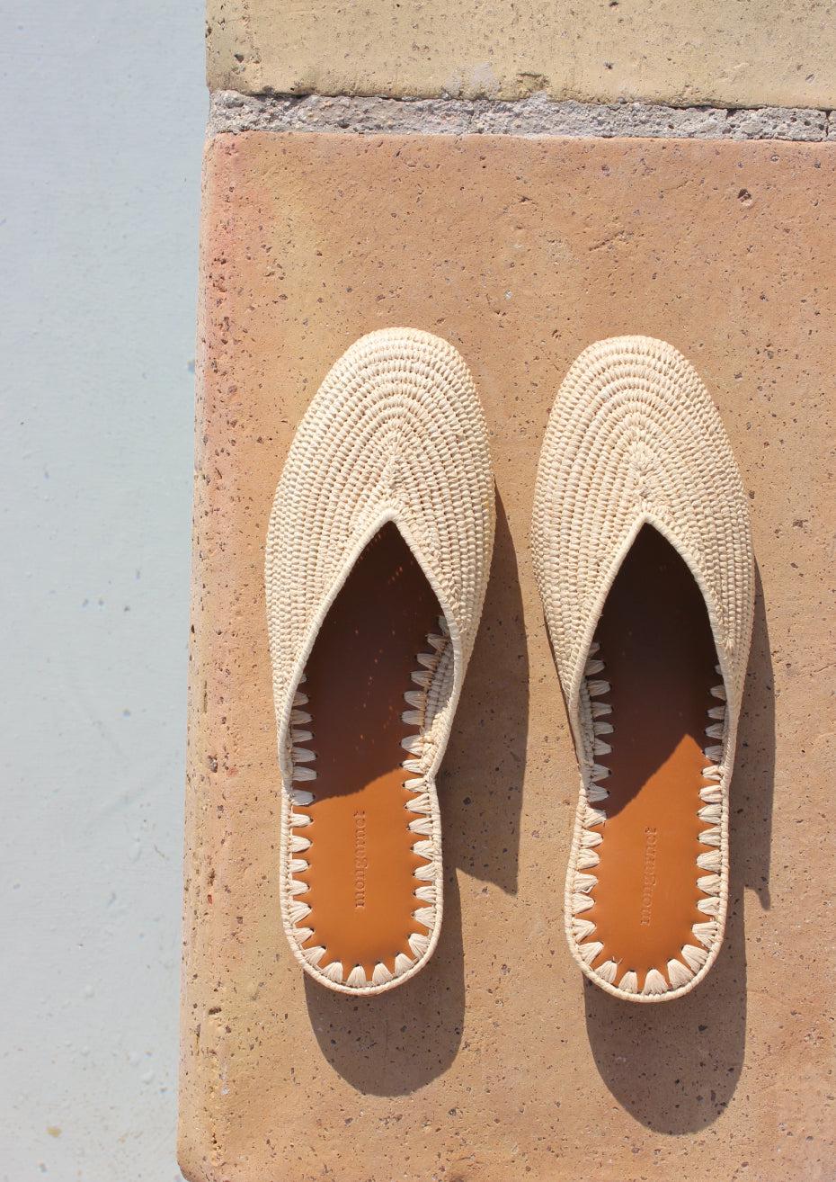 Handmade Raffia Mules – Woven Leather Insole Summer Slides, Resort Flat Sandals