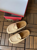 Handwoven Raffia Penny Loafer Mules, Leather Insole, White Rubber Sole