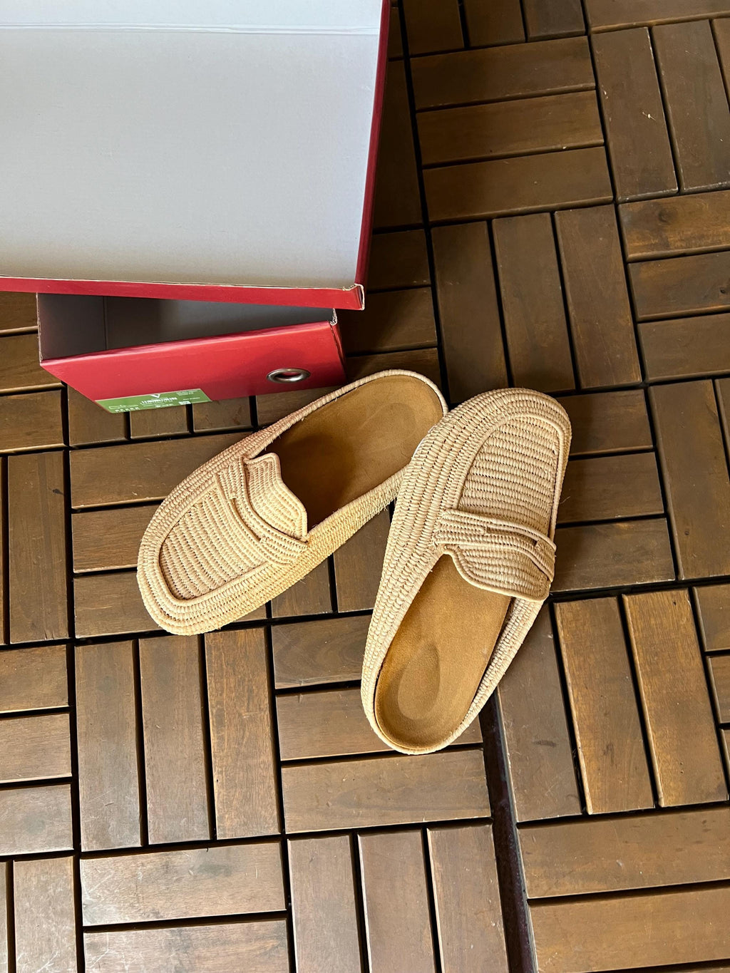 Handwoven Raffia Penny Loafer Mules, Leather Insole, White Rubber Sole