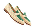 Handwoven Raffia Loafers, Emerald Green &amp; Natural Two-Tone, Summer Slip On Shoes