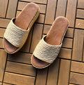 Braided Raffia Platform Slides, Woven Leather Footbed Mules, Boho Summer Sandals