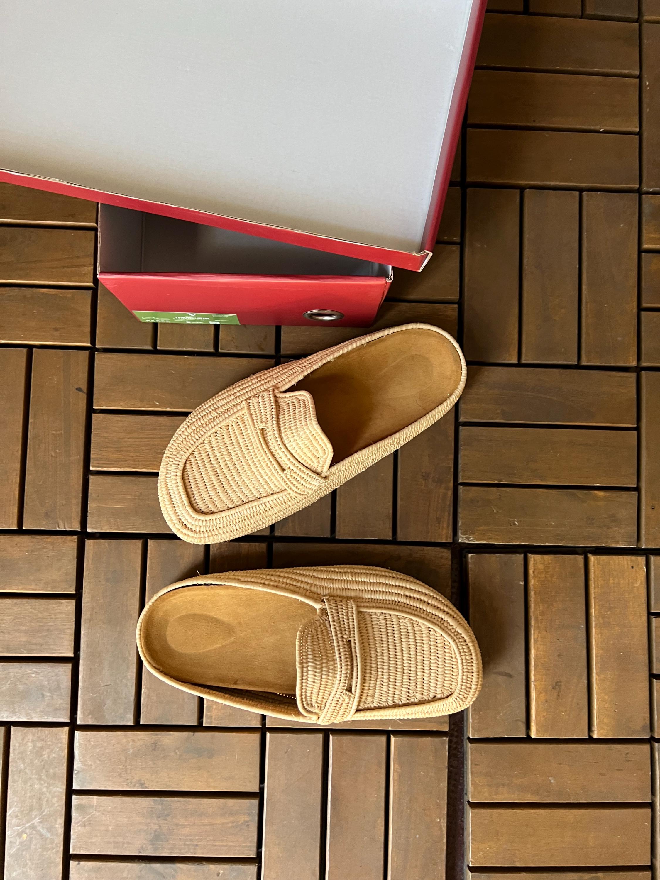 Handwoven Raffia Penny Loafer Mules, Leather Insole, White Rubber Sole