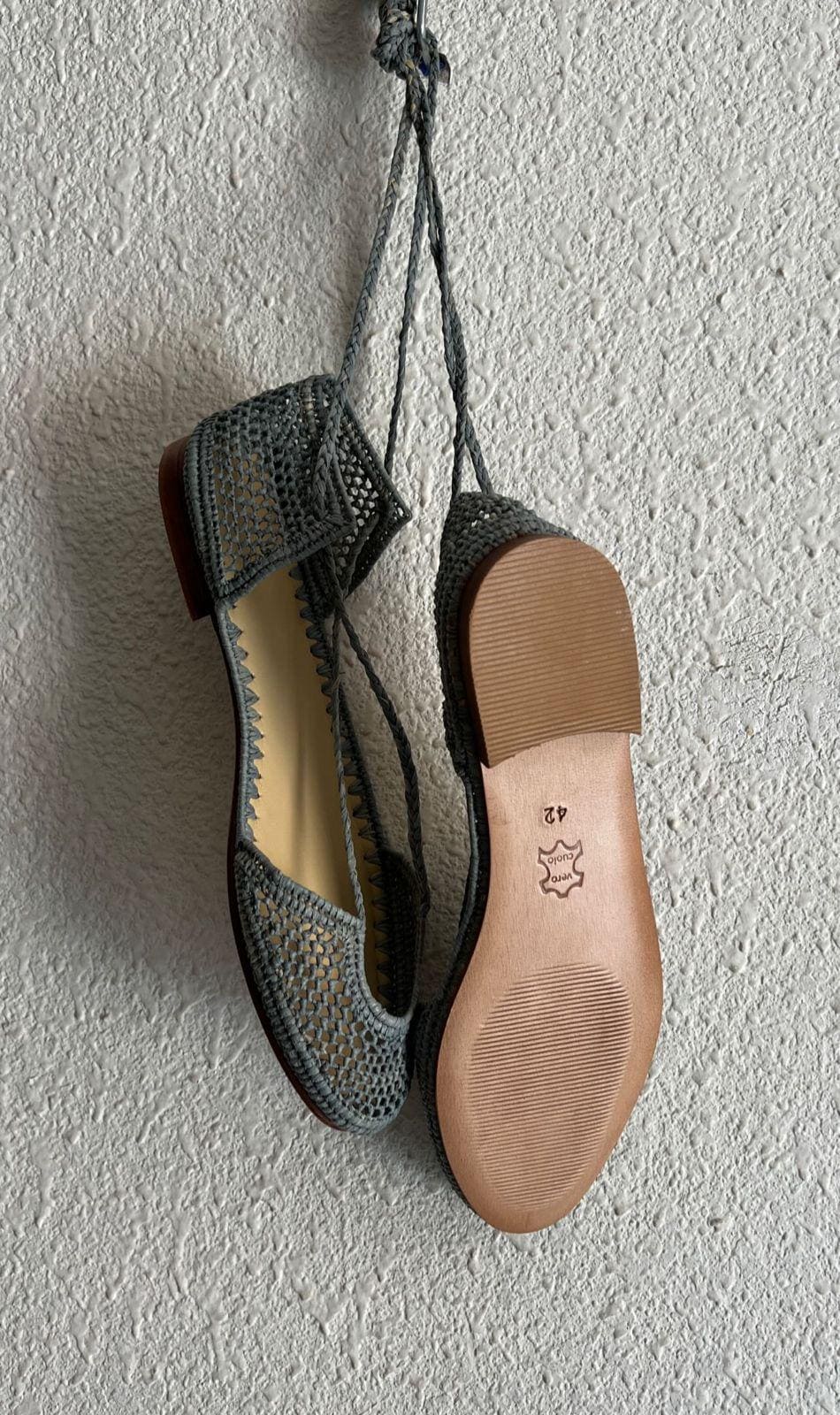 Handwoven Straw Ballet Flats, Boho Lace-Up Summer Shoes, Natural Fiber Espadrilles
