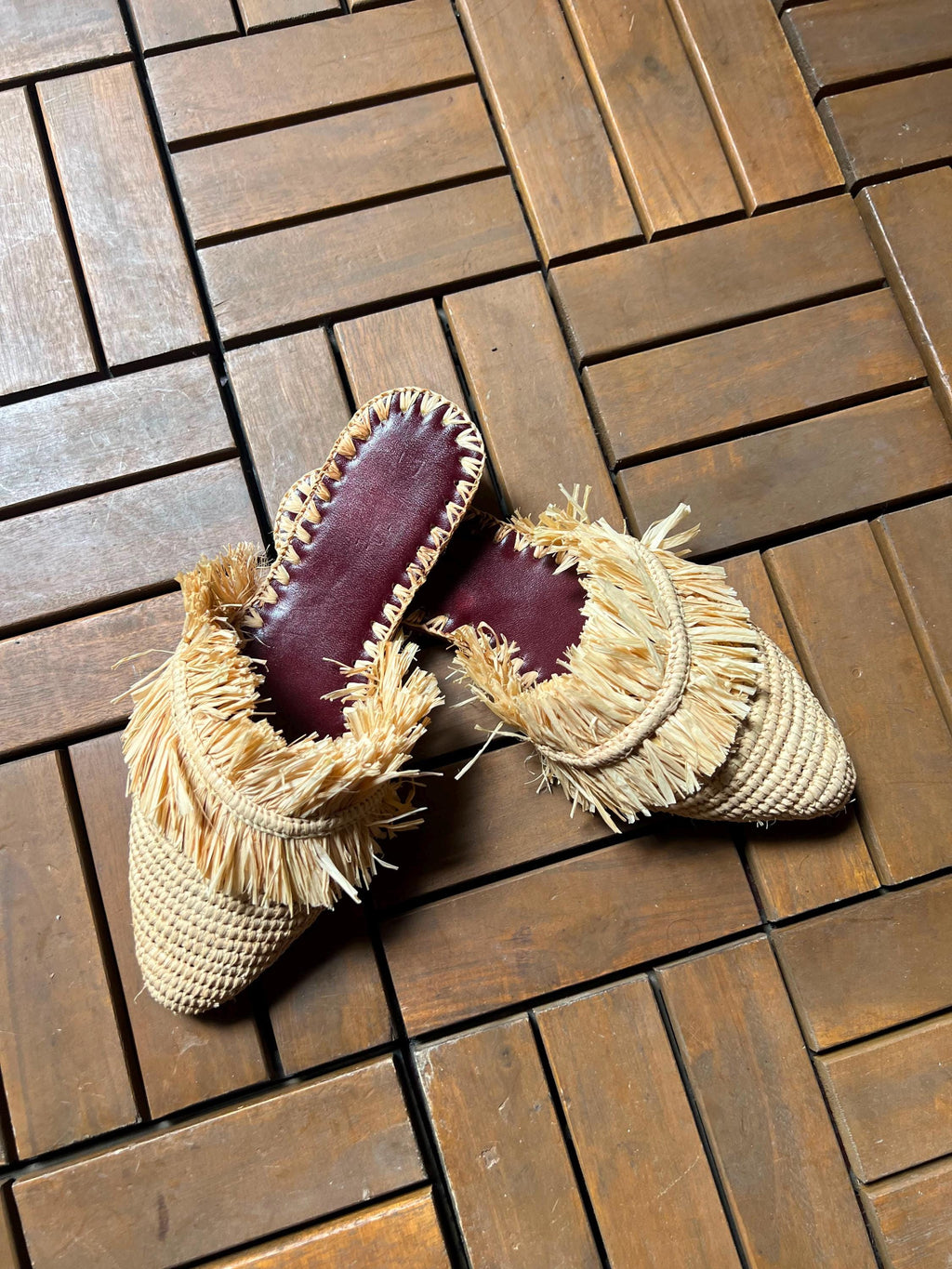 Handmade Fringed Raffia Mules - Woven Raffia Sandals Women, , Summer Bohemian Loafers