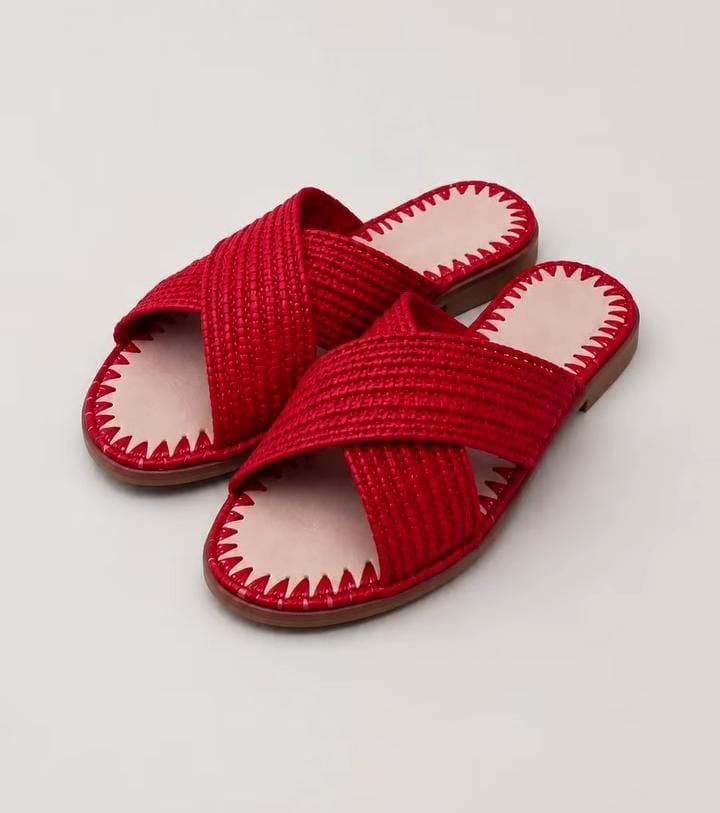 Women's Handmade Raffia Sandals, Natural Woven Slippers, Comfortable Summer Flats