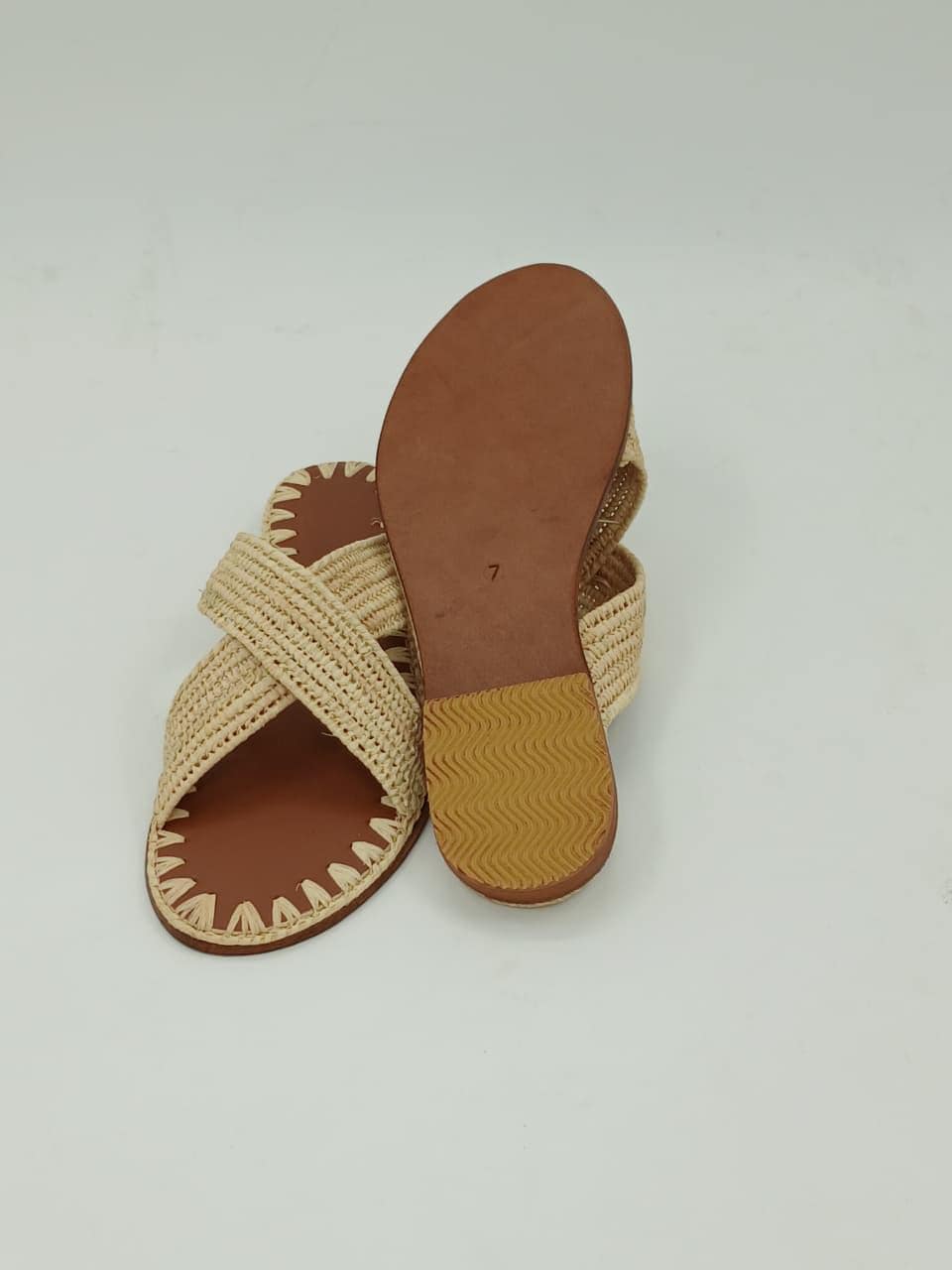Women's Handmade Raffia Sandals, Natural Woven Slippers, Comfortable Summer Flats