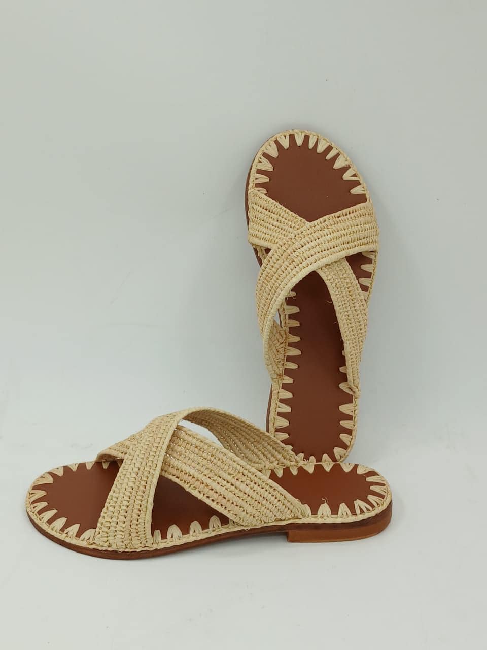 Women's Handmade Raffia Sandals, Natural Woven Slippers, Comfortable Summer Flats